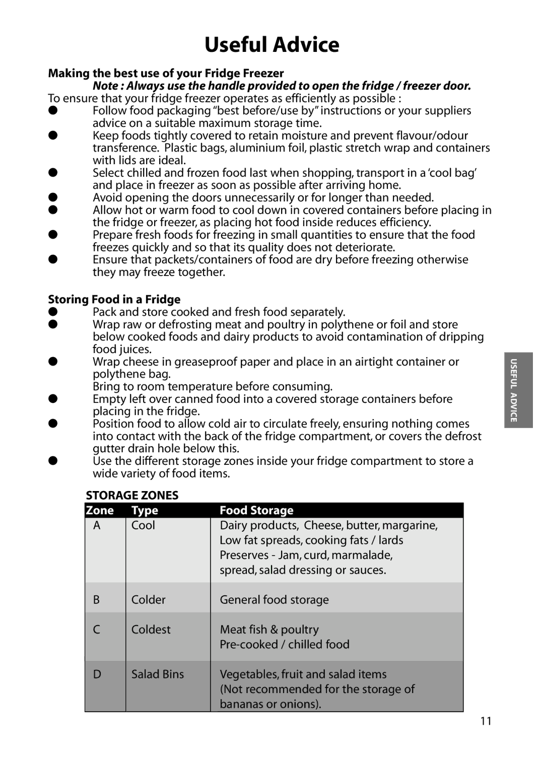 Hotpoint FFA84 manual Making the best use of your Fridge Freezer, Storing Food in a Fridge 