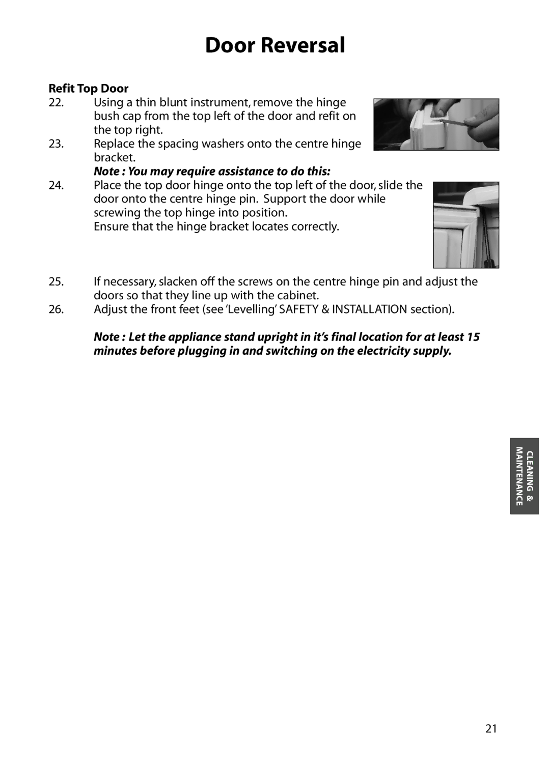 Hotpoint FFA84 manual Refit Top Door 