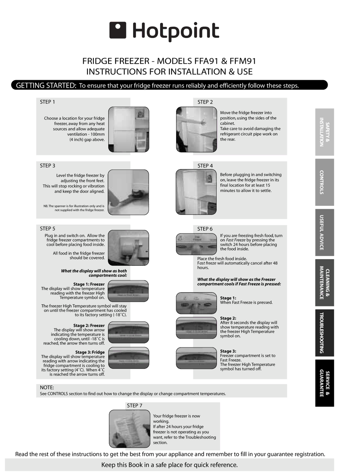 Hotpoint FFM91, ffa91 manual Keep this Book in a safe place for quick reference 