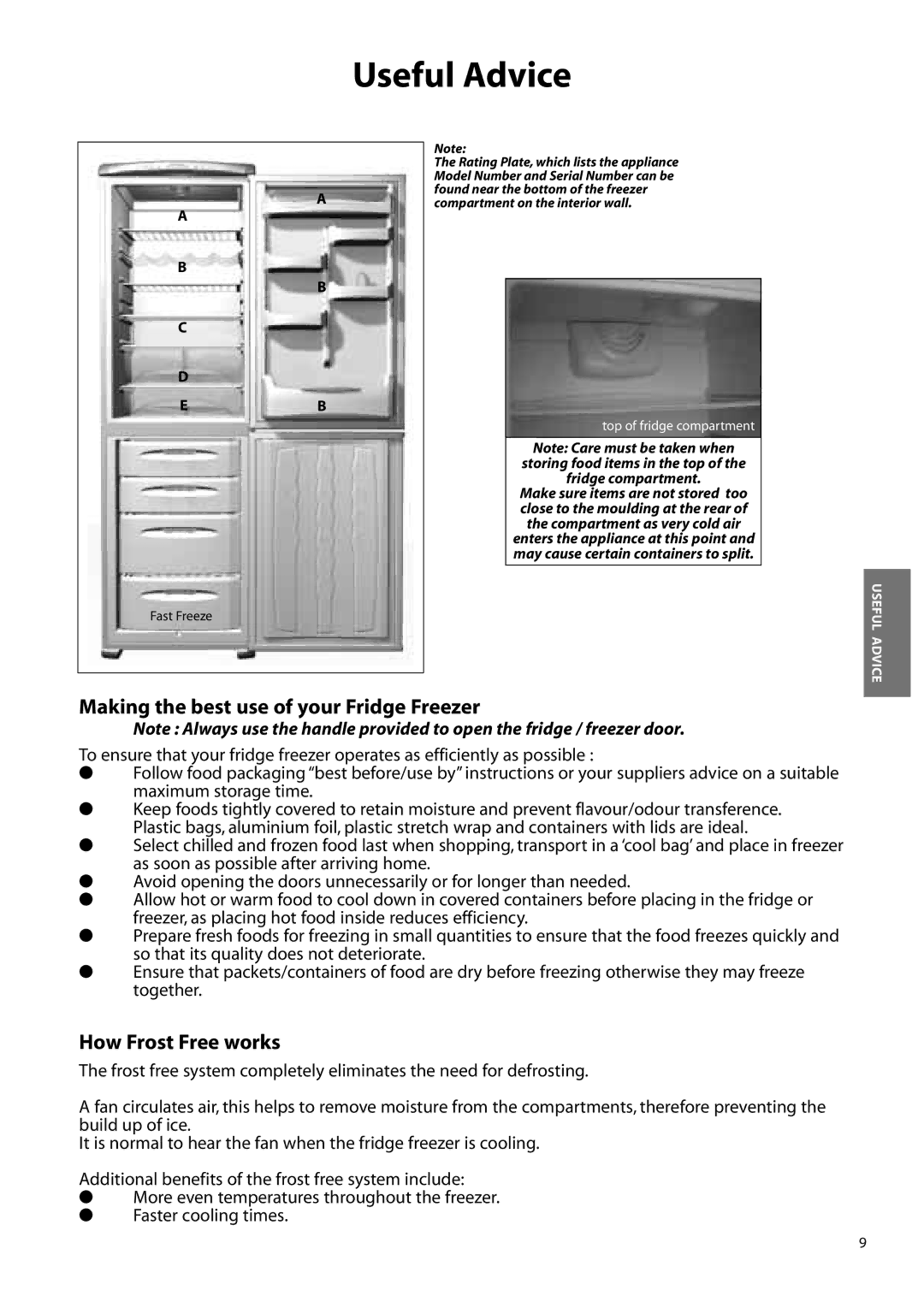 Hotpoint FFM91, ffa91 manual Useful Advice, Making the best use of your Fridge Freezer, How Frost Free works 