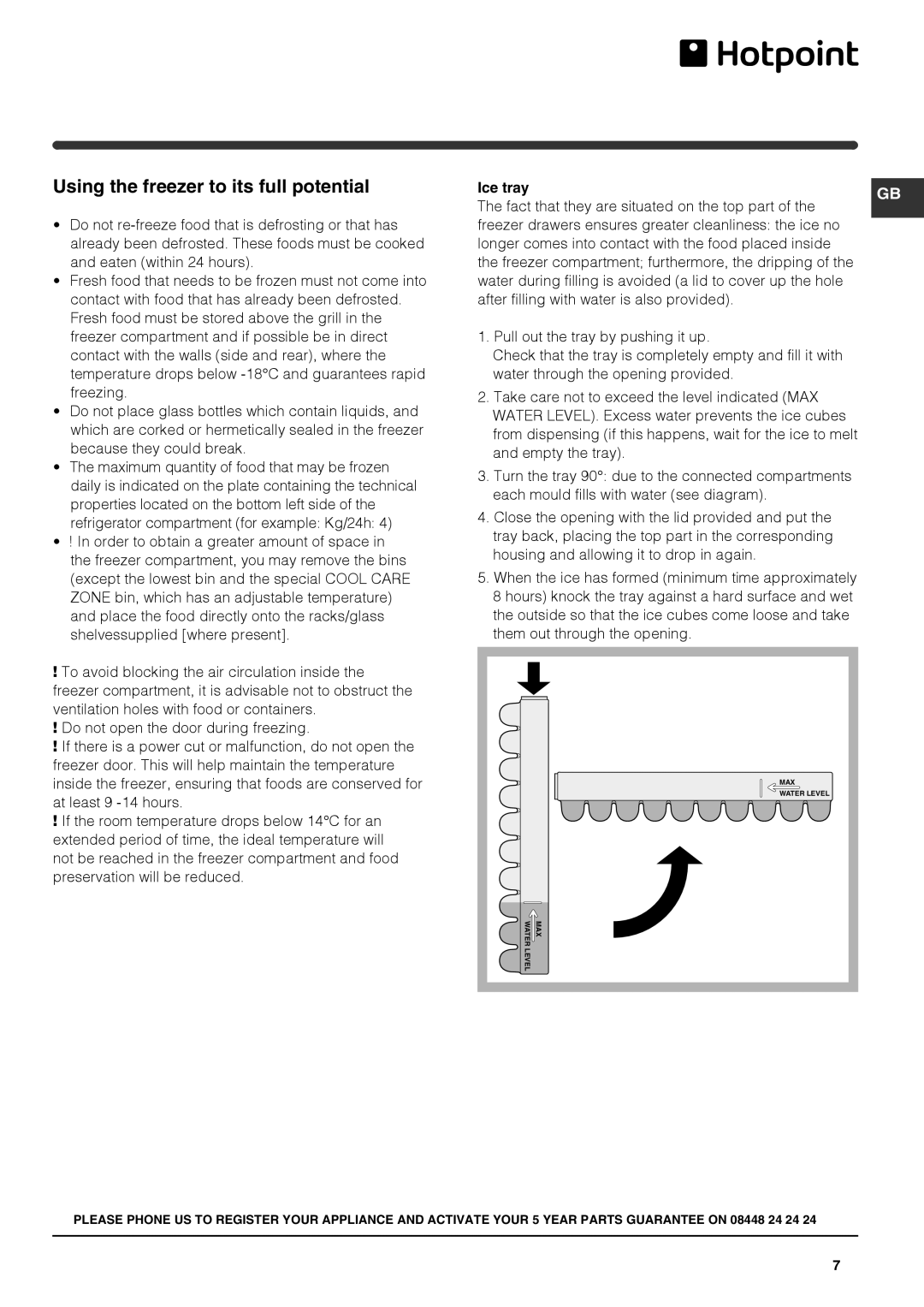 Hotpoint ffaa52k-1 manual Using the freezer to its full potential 