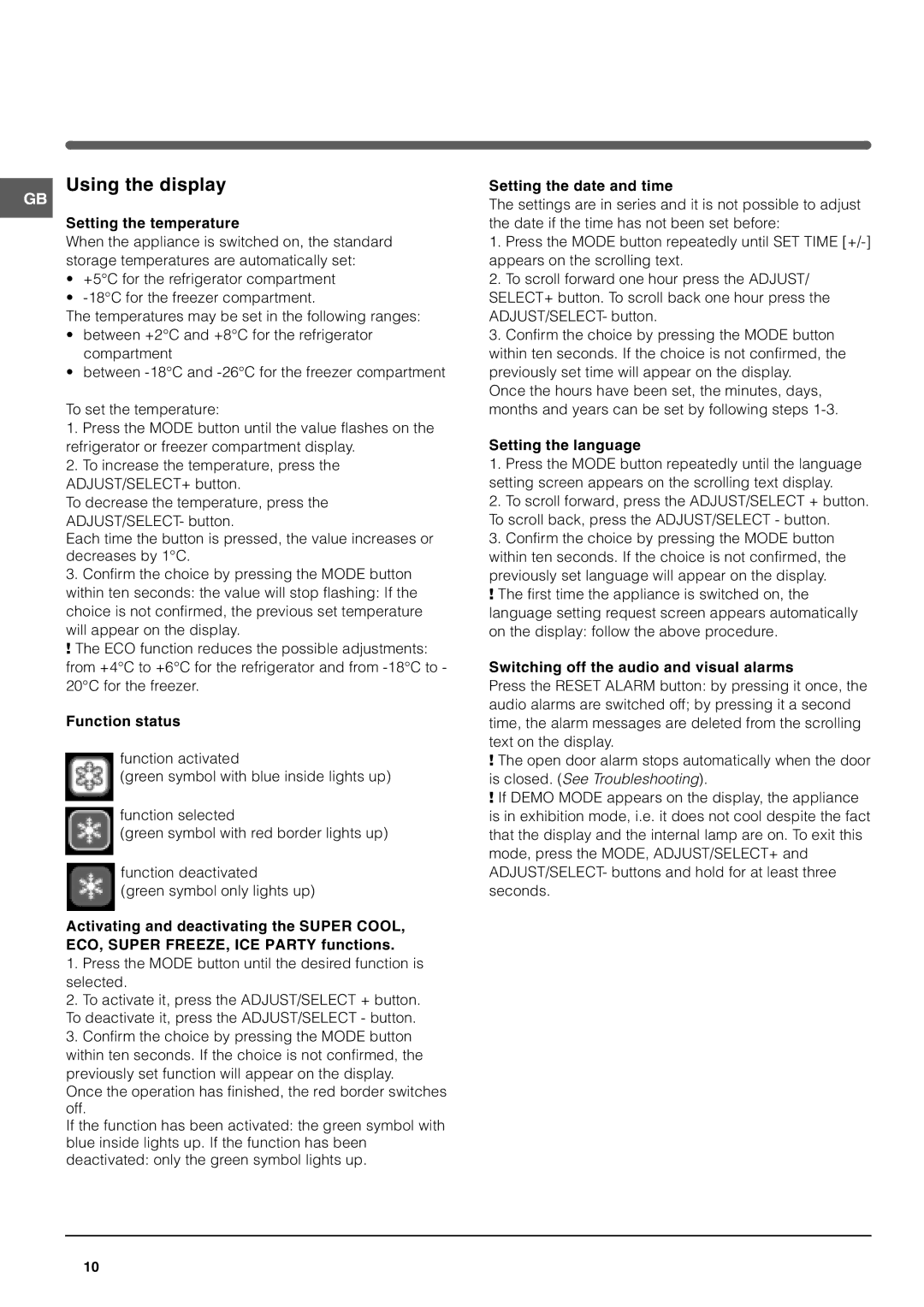 Hotpoint FFL49 manual Using the display 