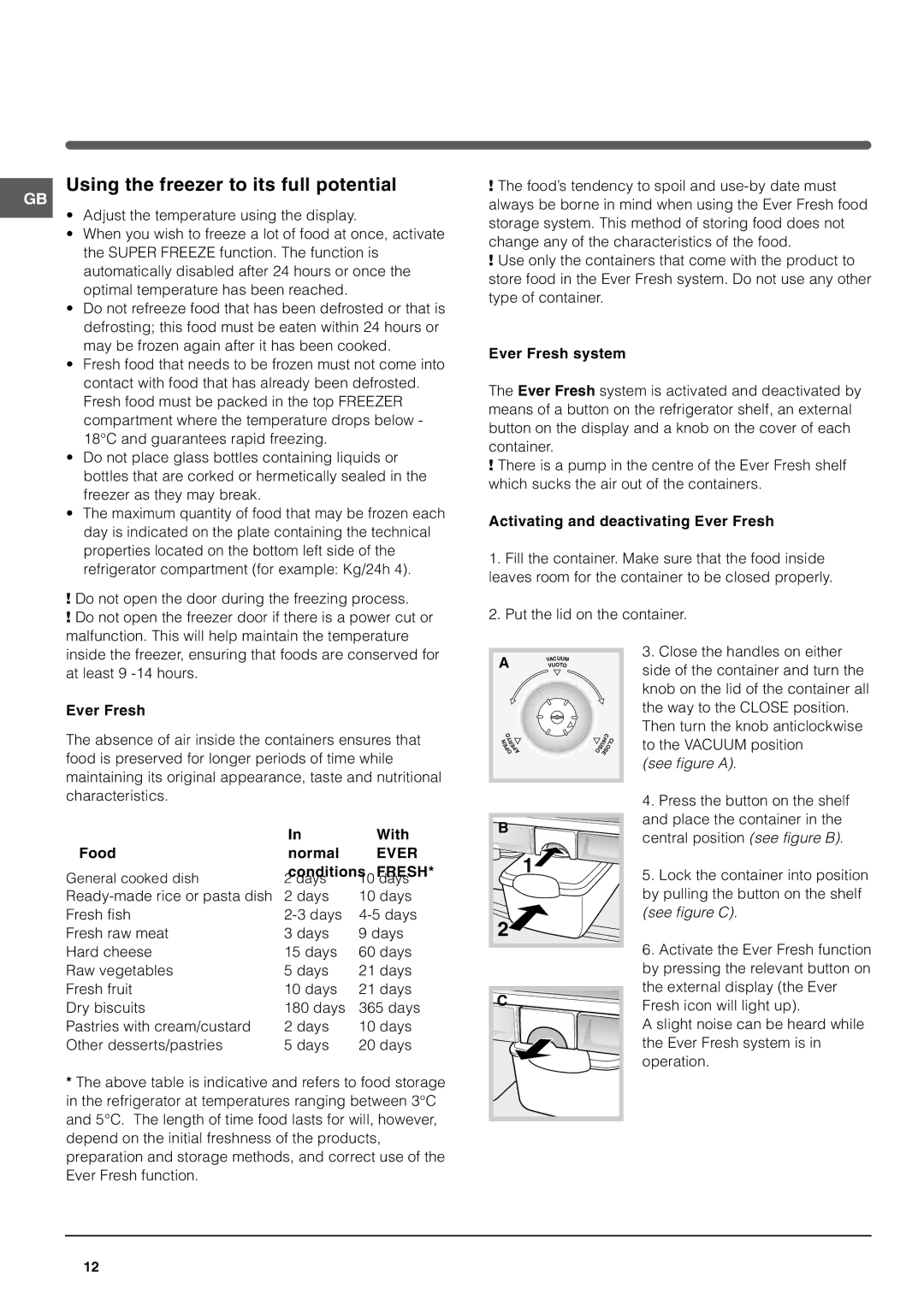 Hotpoint FFL49 manual Using the freezer to its full potential, Ever 