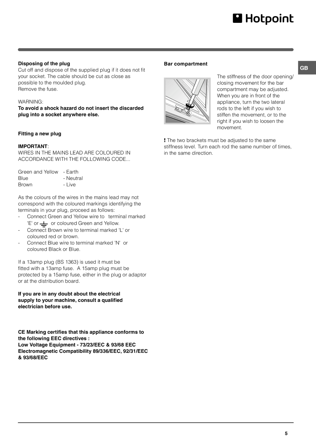 Hotpoint FFL49 manual Disposing of the plug 