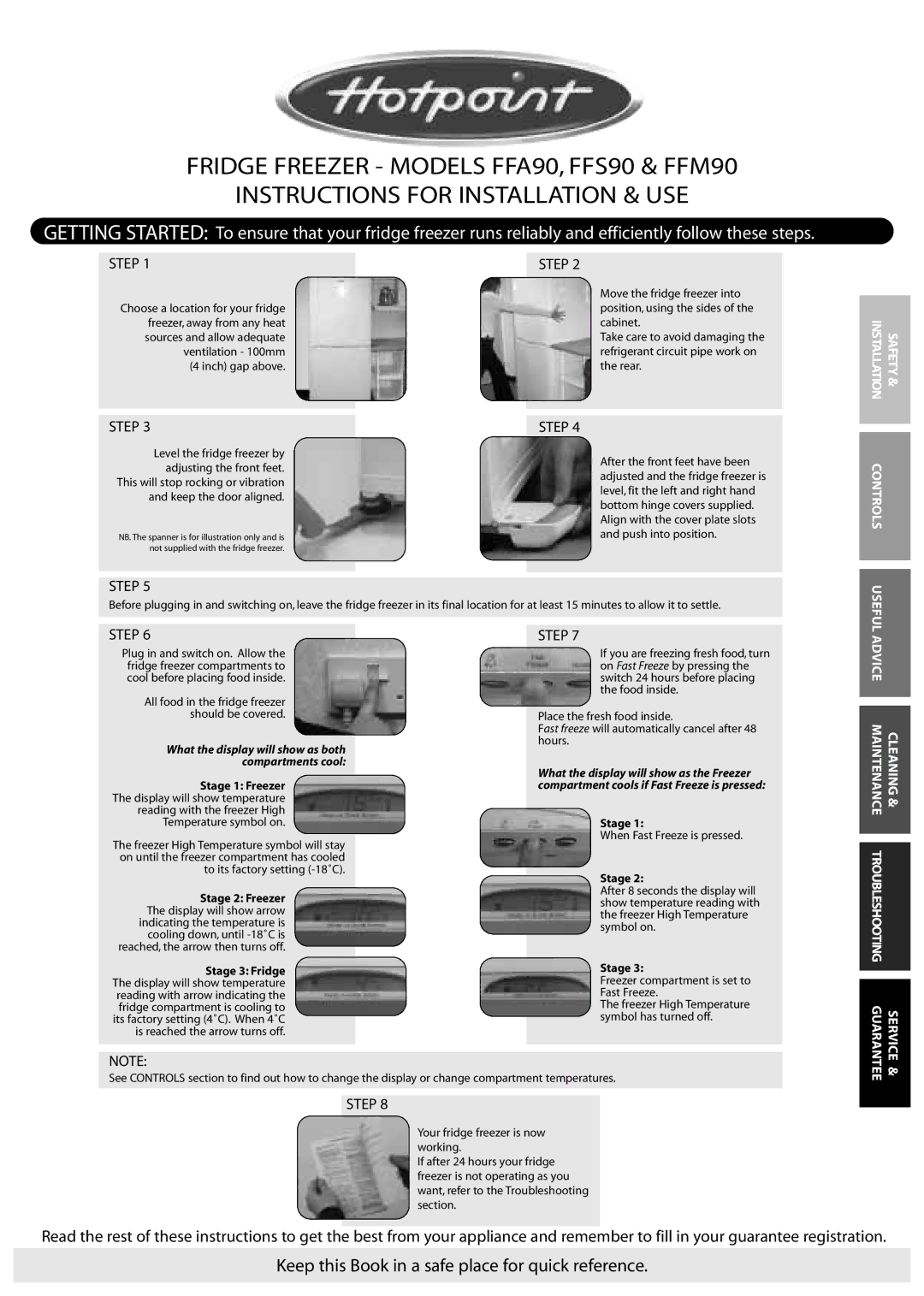 Hotpoint FFM90, FFS90, FFA90 manual Keep this Book in a safe place for quick reference 