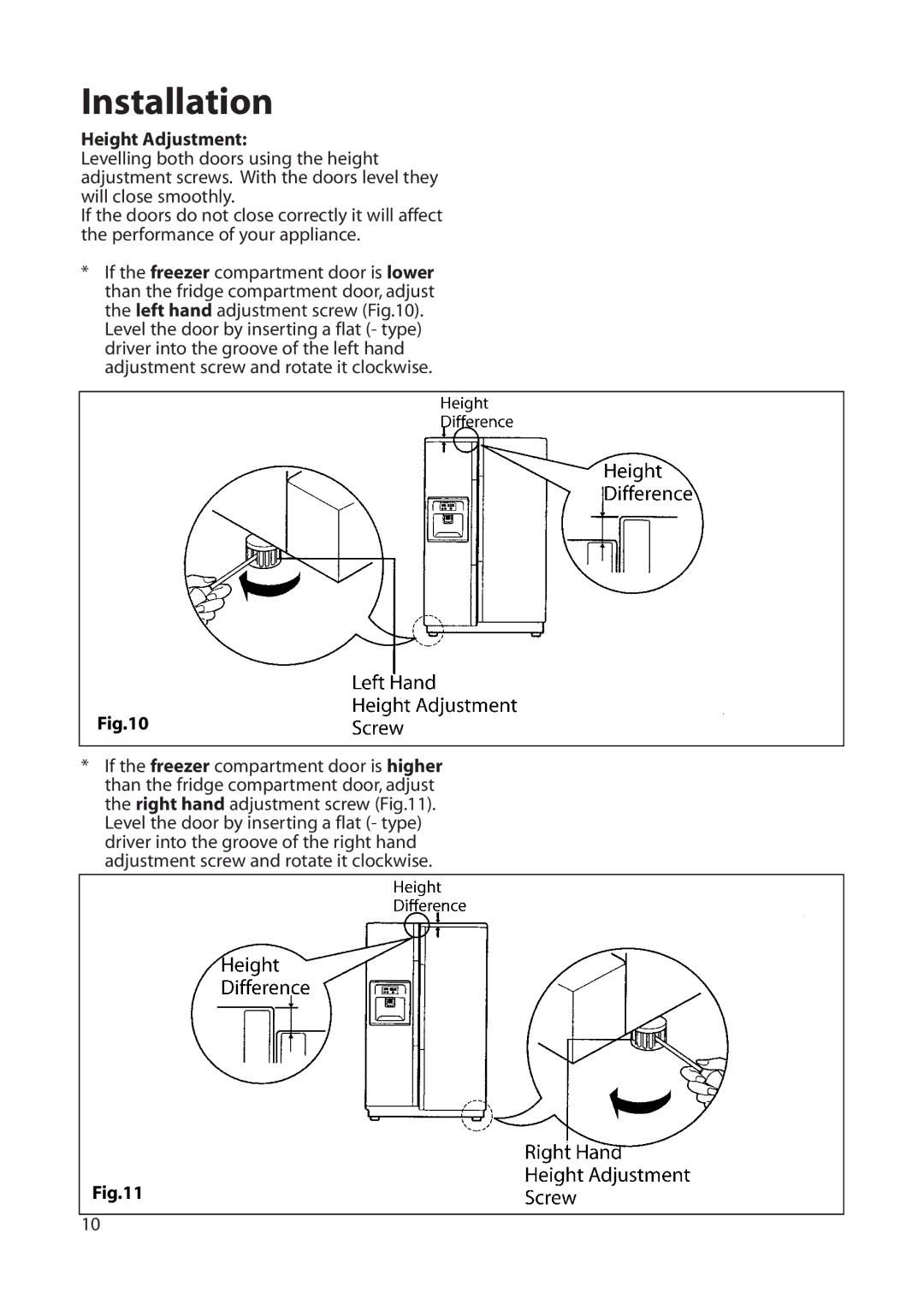 Hotpoint FFU00 manual Height Adjustment 