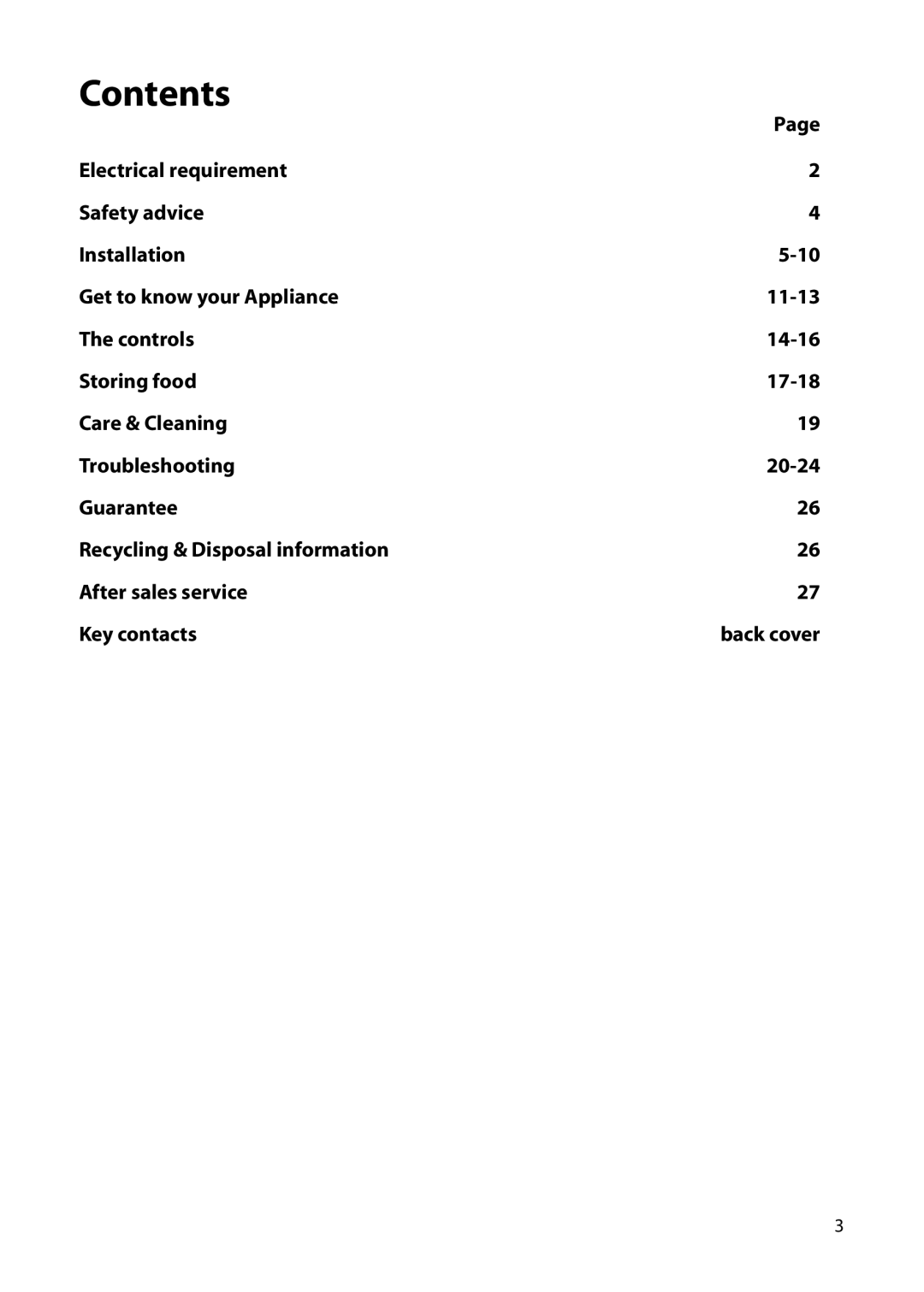 Hotpoint FFU00 manual Contents 