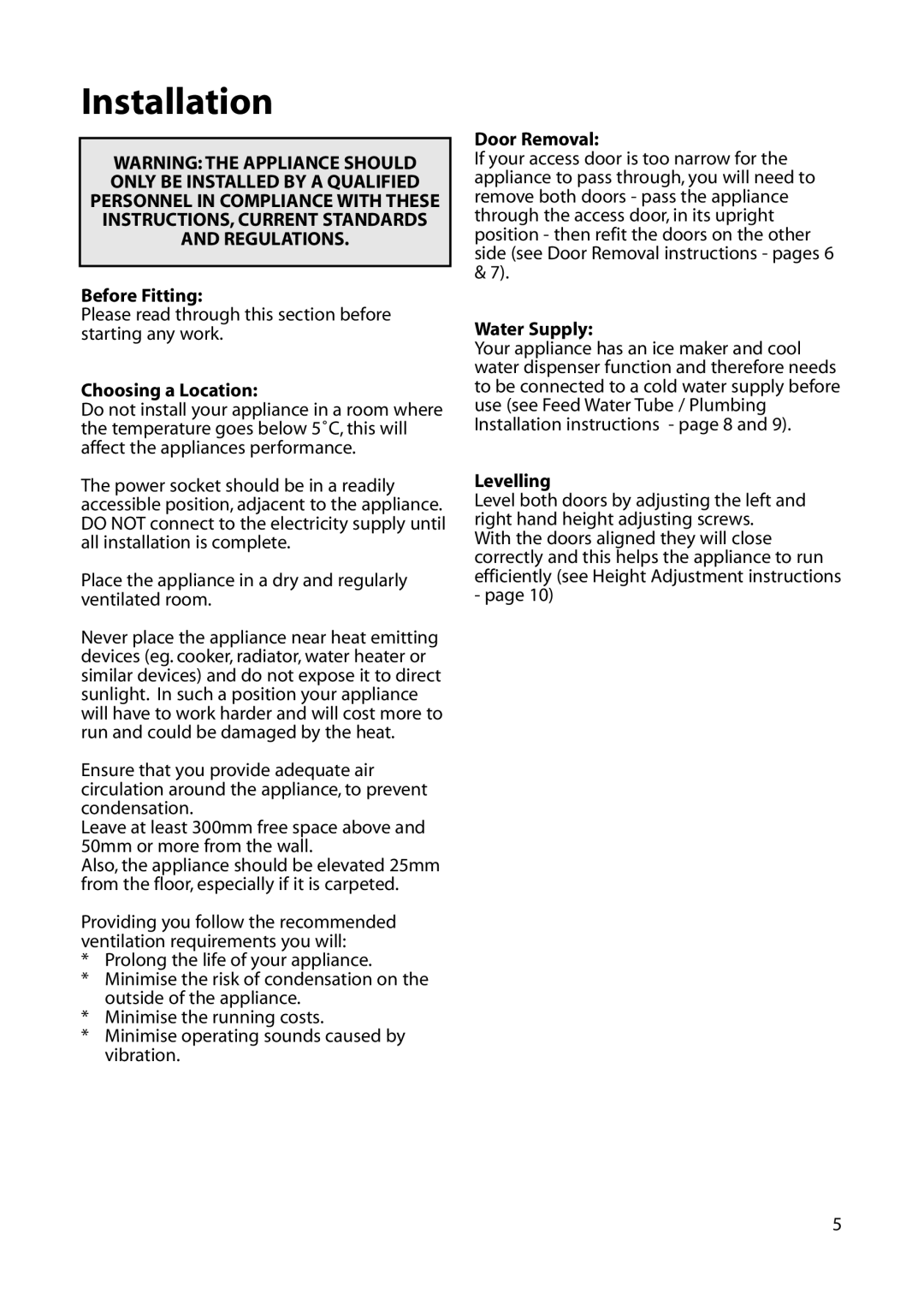 Hotpoint FFU00 manual Installation 