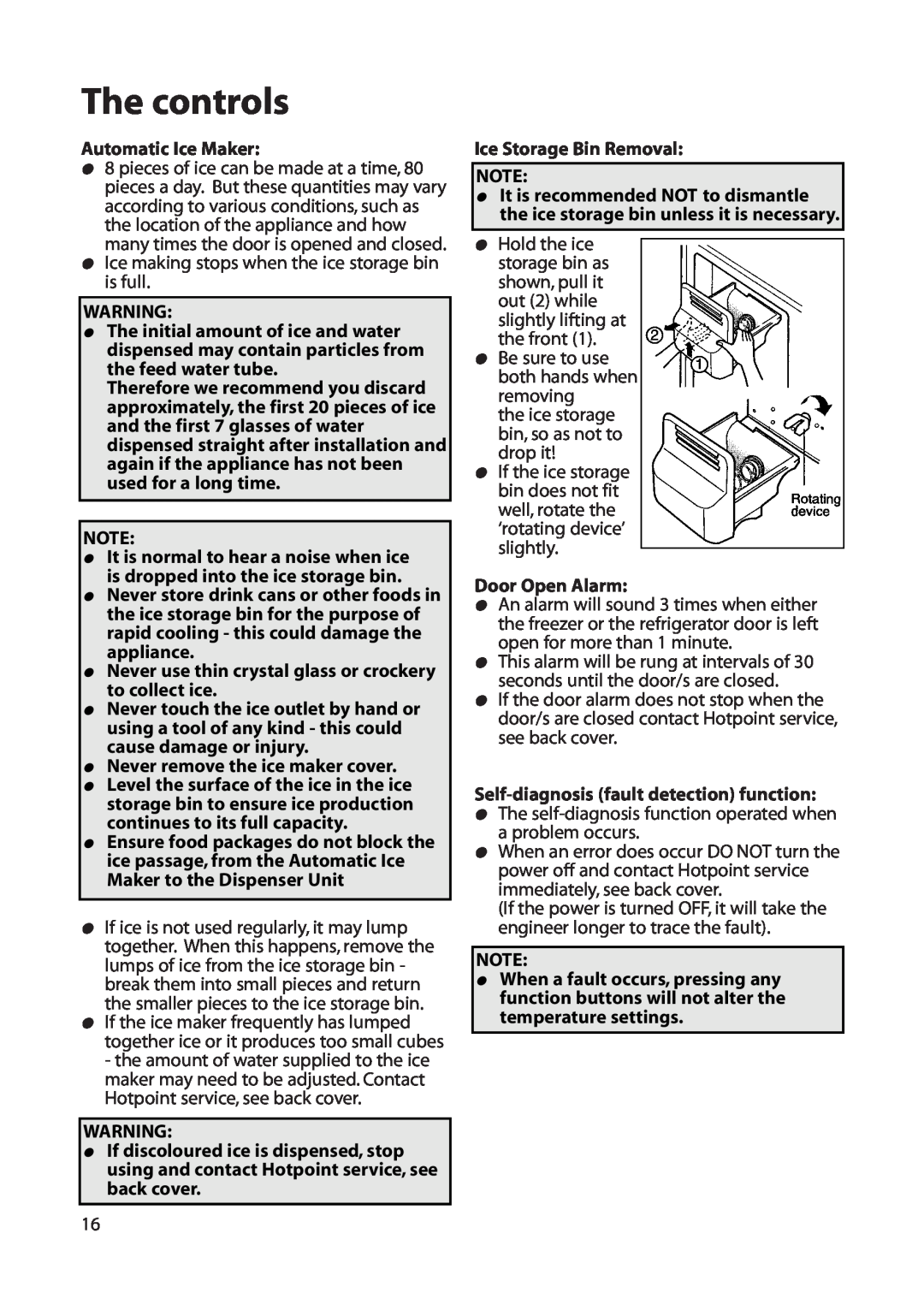 Hotpoint FFU00 manual The controls, Automatic Ice Maker 