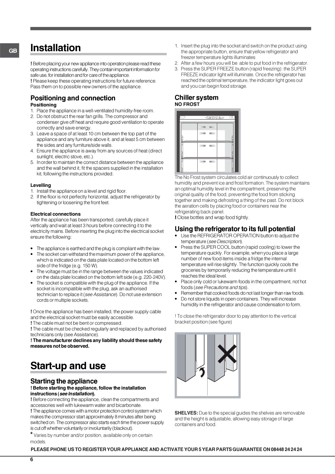 Hotpoint FFU4D SB, FFU4D K, FFU4D W, FFU4D X manual GB Installation, Start-up and use 