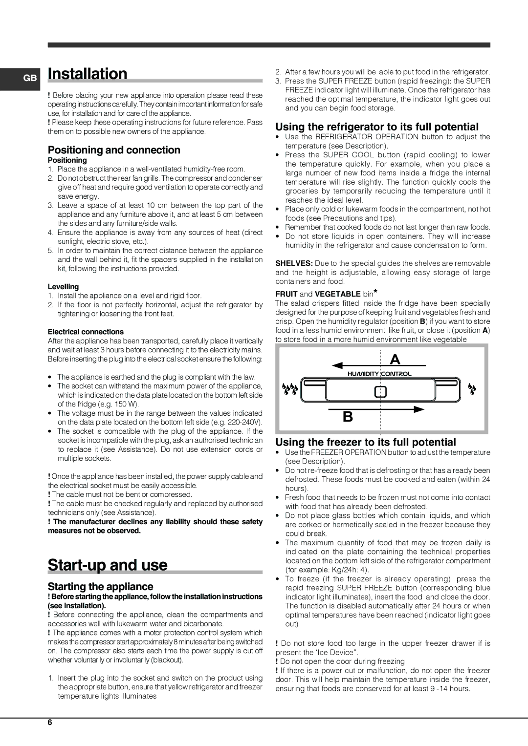 Hotpoint FFUL 1913 X, FFUL 1913 P manual GB Installation, Start-up and use 