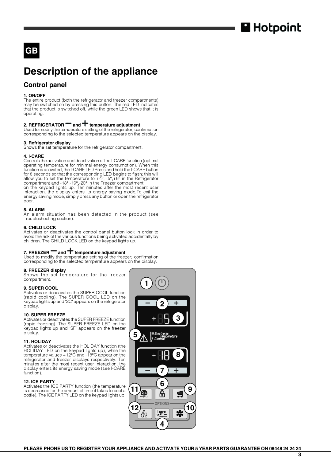 Hotpoint FFUQ 18xx X, FFUQ 20xx x manual Description of the appliance, 119 1210, Control panel, DisplayH Aeps 