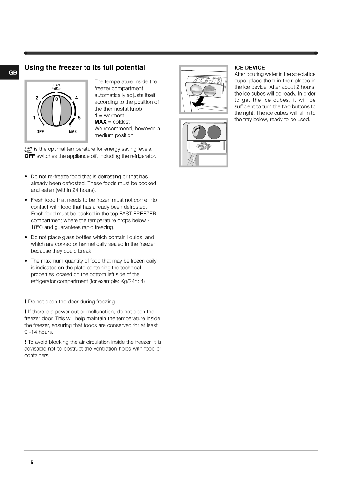 Hotpoint FTM70S manual Using the freezer to its full potential 