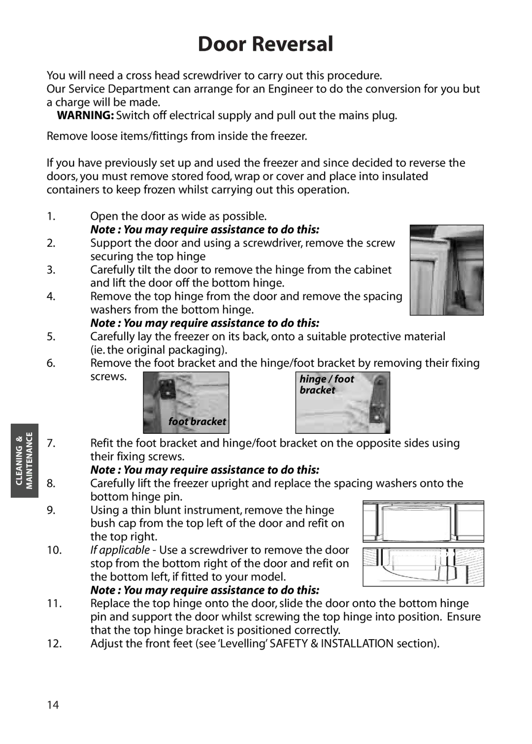 Hotpoint FZA30 manual Door Reversal 