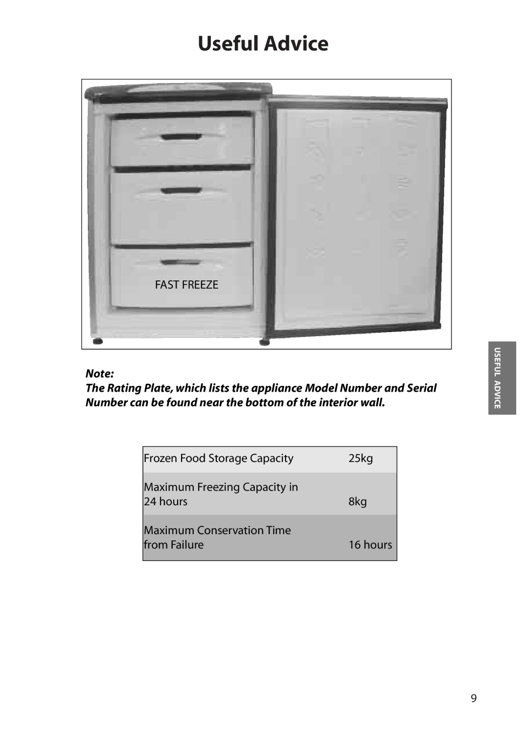 Hotpoint FZA30 manual Useful Advice, Fast Freeze 