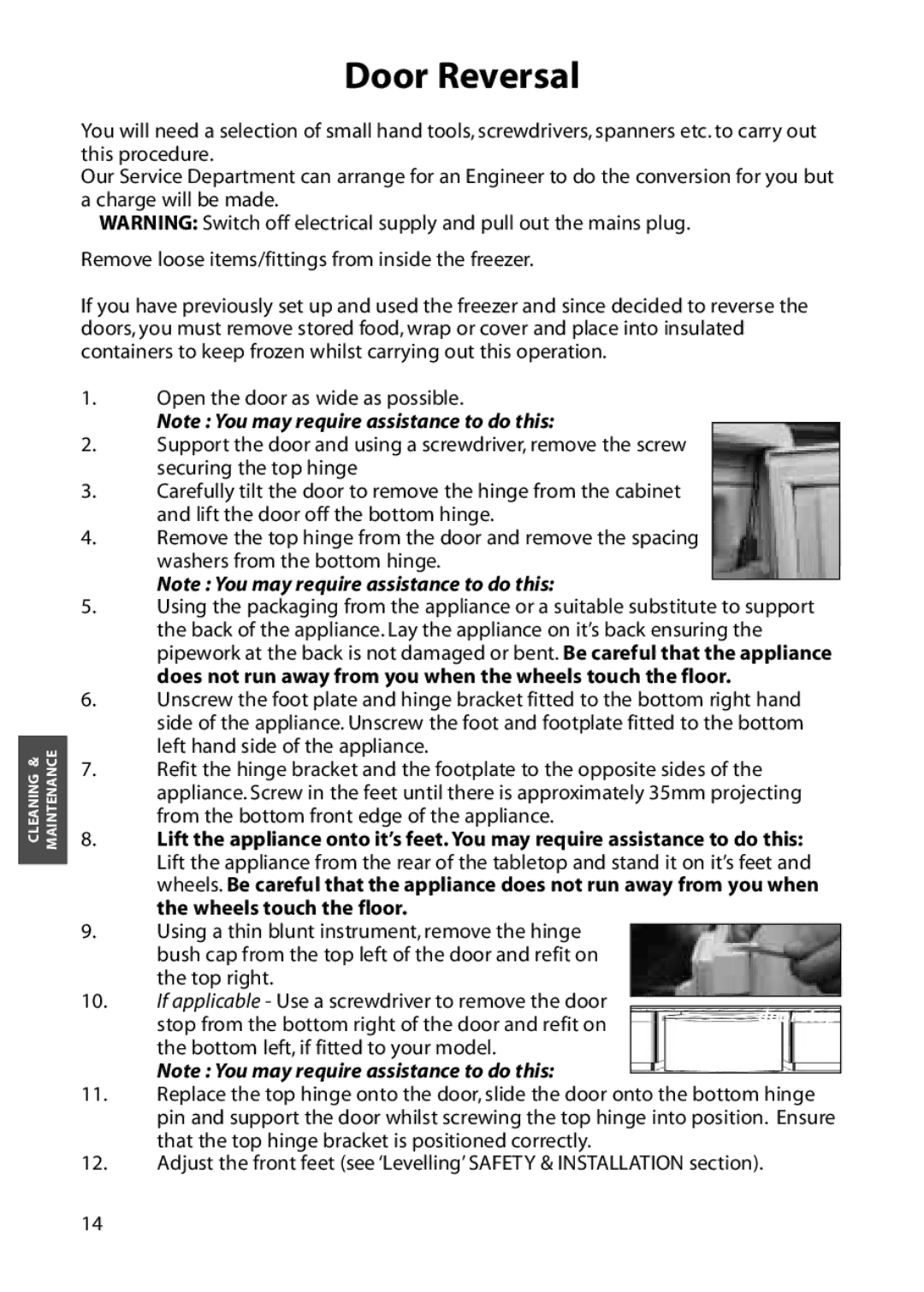 Hotpoint FZA31, FZM31 manual Door Reversal 