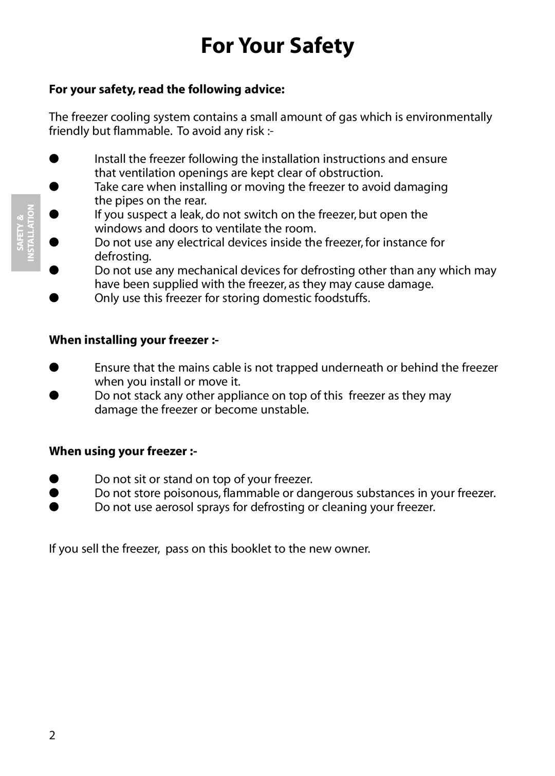 Hotpoint FZA31, FZM31 manual For Your Safety, For your safety, read the following advice, When installing your freezer 