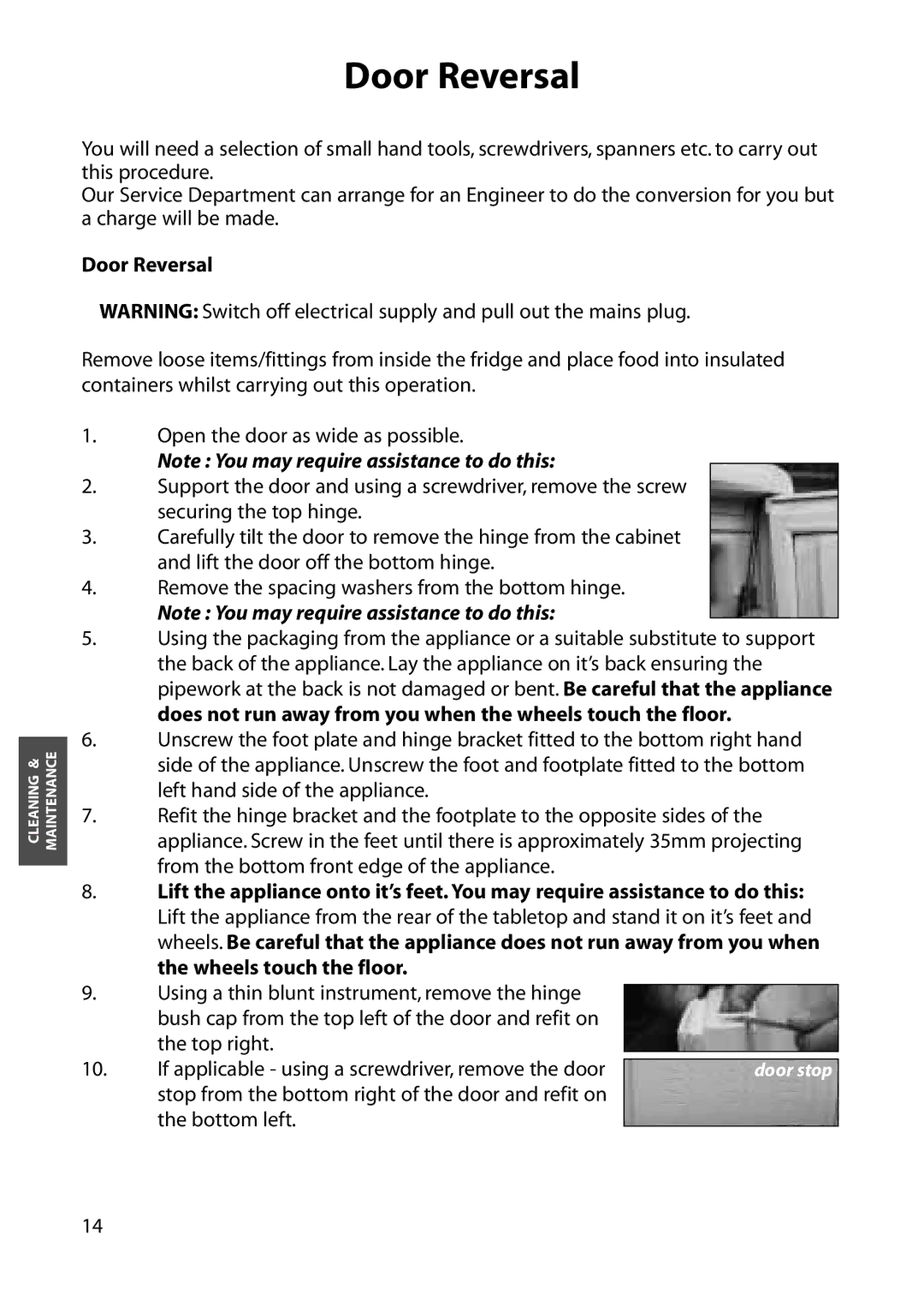 Hotpoint FZM51, FZA51, FZM81, FZA81 manual Door Reversal 