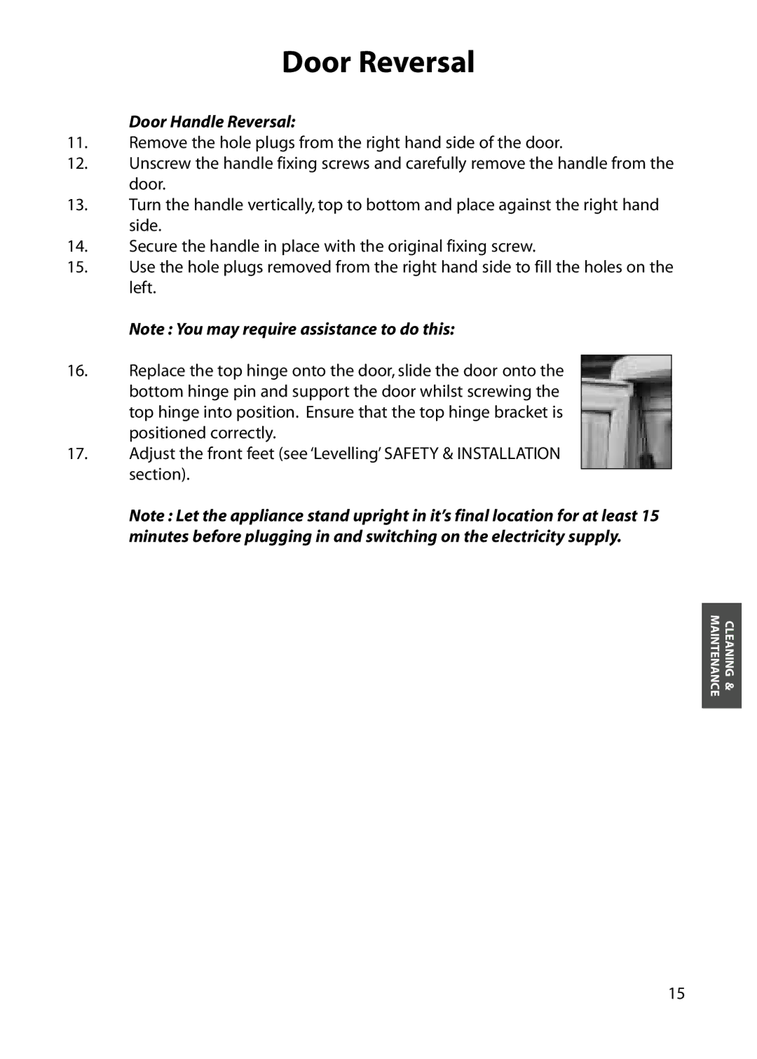 Hotpoint FZA81, FZA51, FZM81, FZM51 manual Door Handle Reversal 