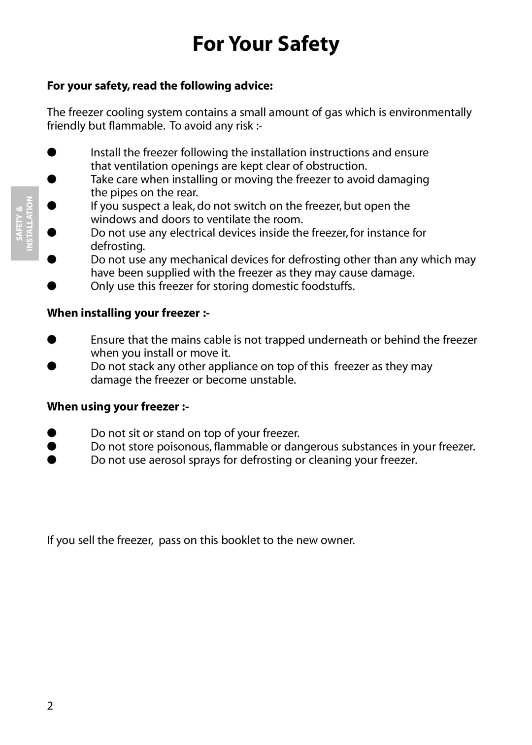 Hotpoint FZM51, FZA51, FZM81 manual For Your Safety, For your safety, read the following advice, When installing your freezer 