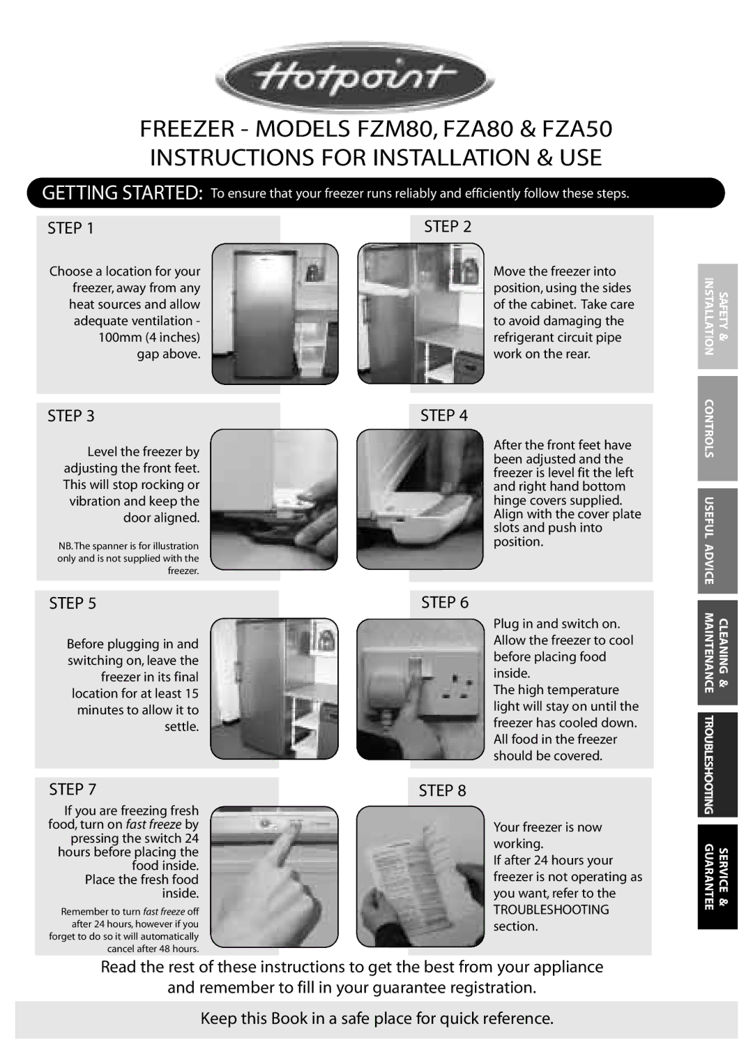 Hotpoint FZA50, FZA80 manual Step 