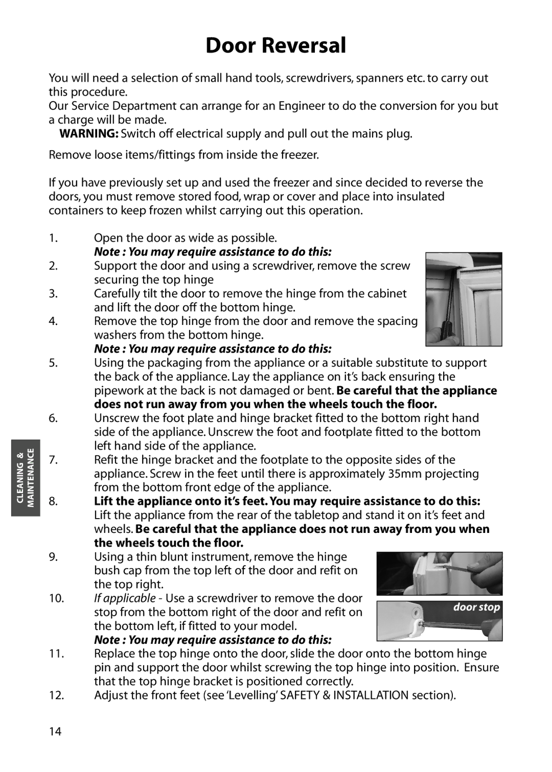 Hotpoint FZM34, FZA34 manual Door Reversal 