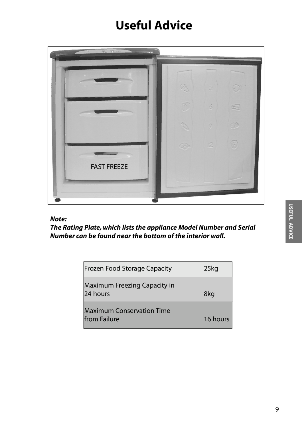 Hotpoint FZA34, FZM34 manual Useful Advice, Fast Freeze 