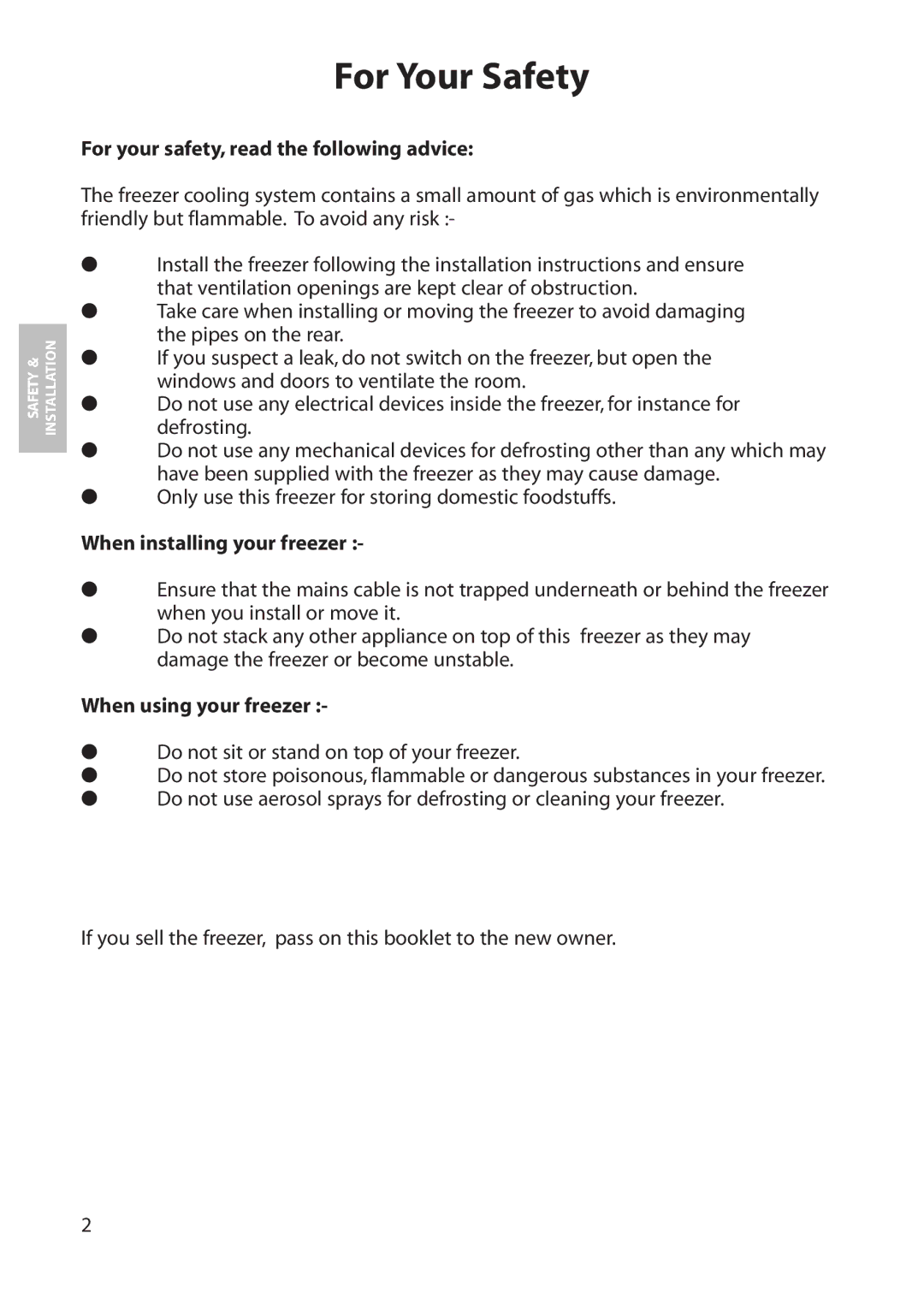 Hotpoint FZM80 manual For Your Safety, For your safety, read the following advice, When installing your freezer 