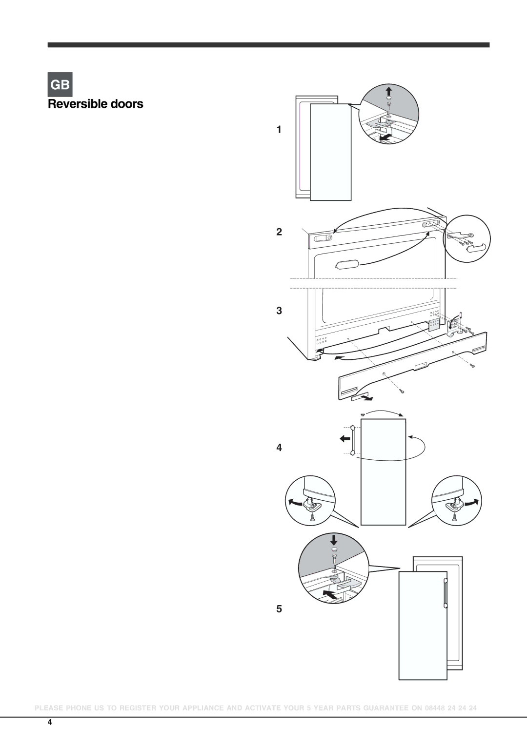 Hotpoint FZFM 151 xx, FZS 175 xx, FZFM 171 xx operating instructions Reversible doors 