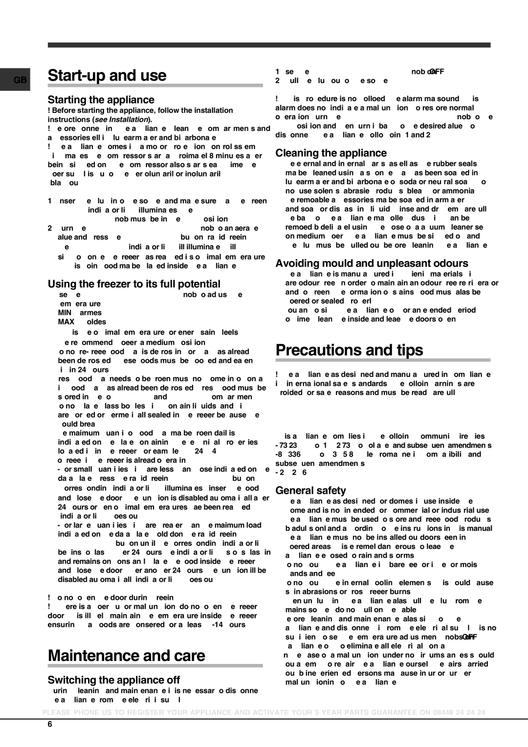 Hotpoint FZS 175 xx, FZFM 151 xx, FZFM 171 xx GB Start-up and use, Maintenance and care, Precautions and tips 