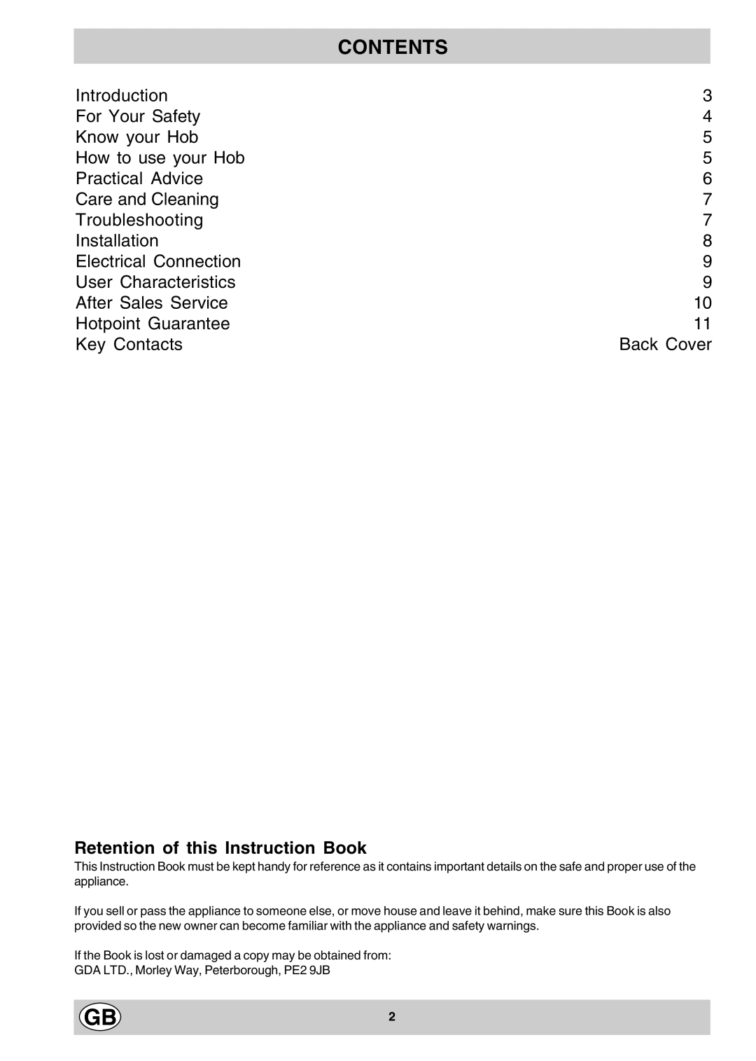 Hotpoint G320X, G310 manual Contents 