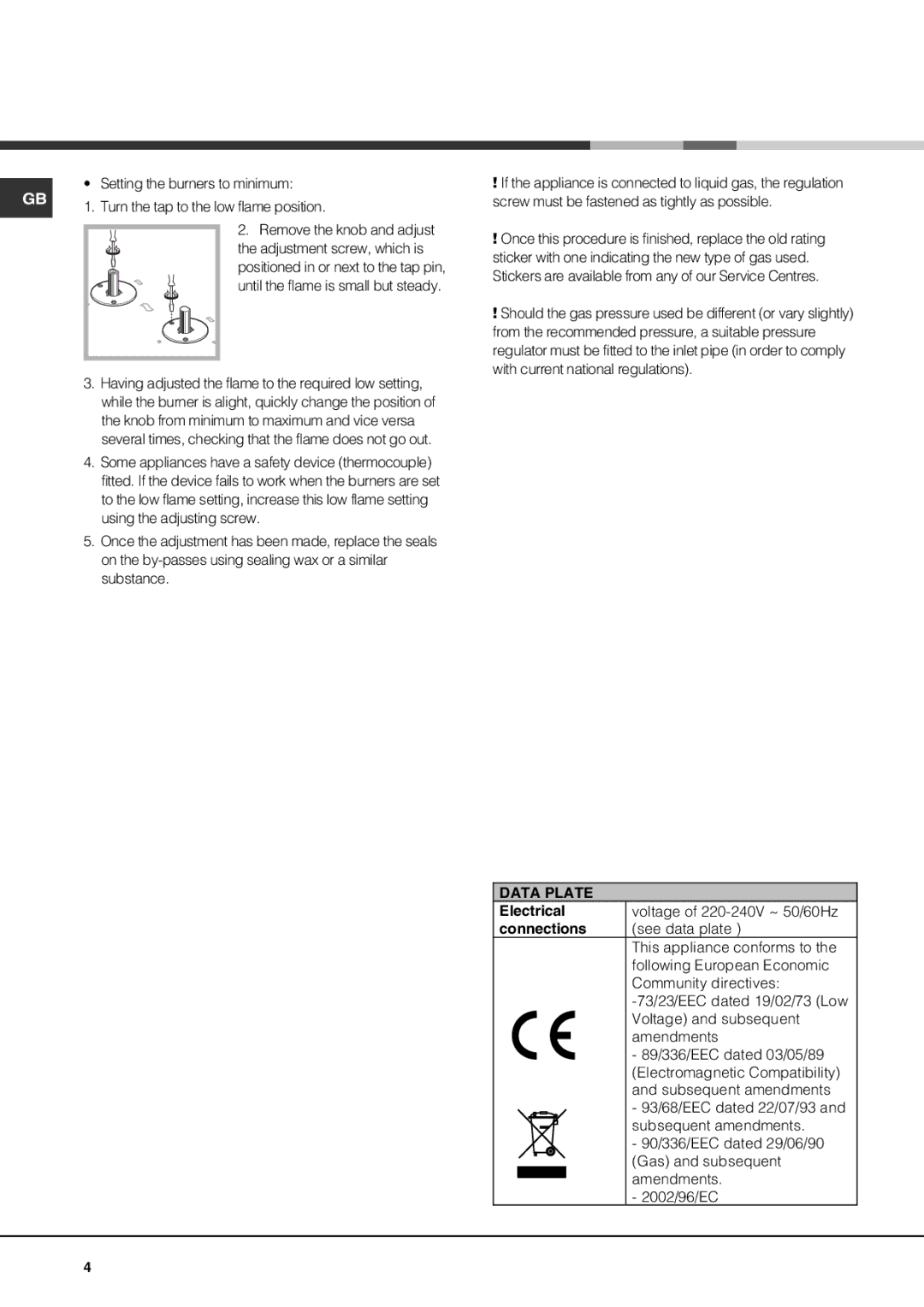 Hotpoint G640T specifications Data Plate 