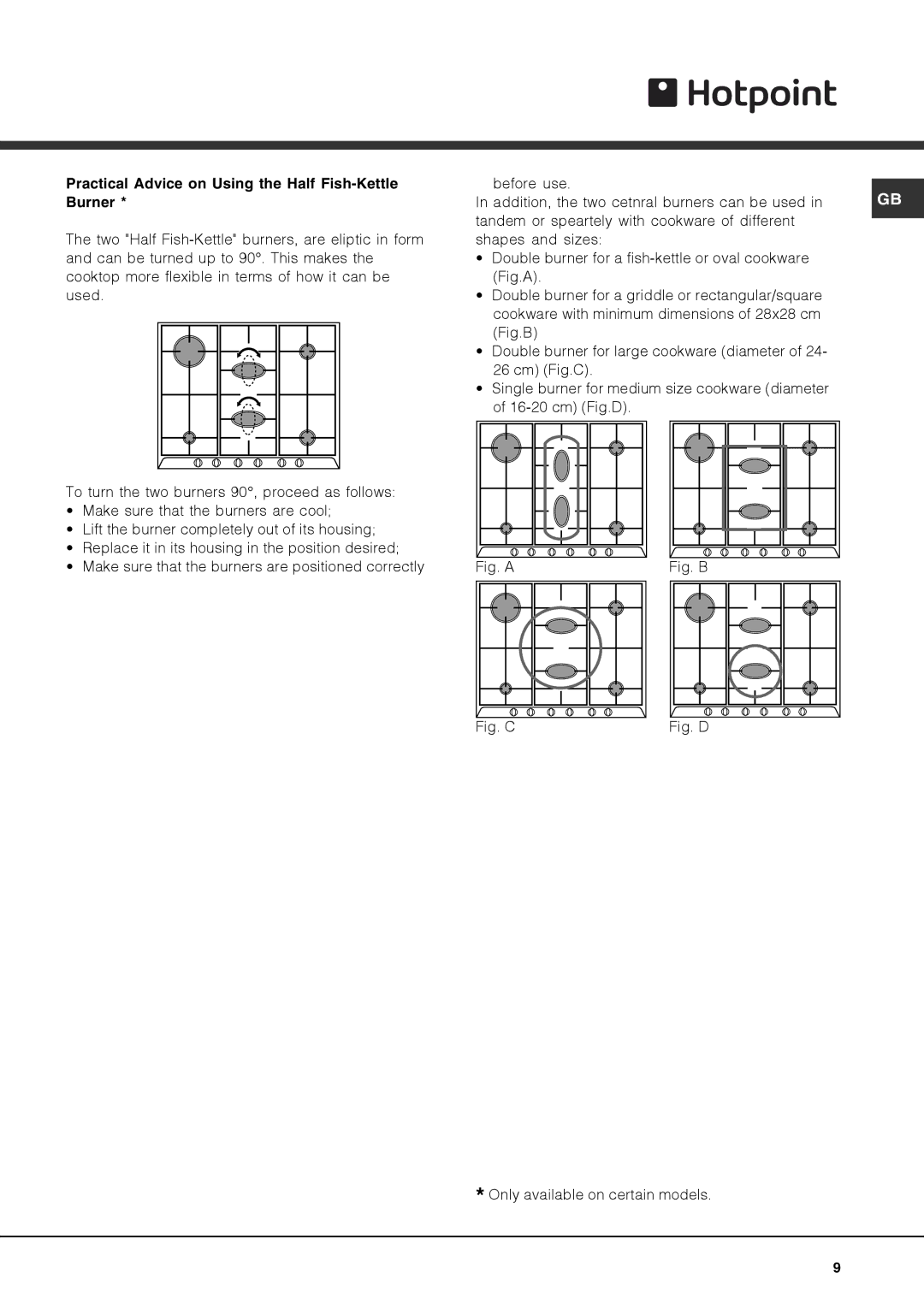 Hotpoint G760, G750 operating instructions Practical Advice on Using the Half Fish-Kettle Burner, Fig. a 