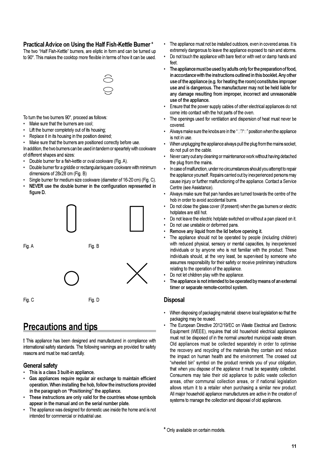 Hotpoint GX751RTX, GB630RTX, GB750X, GB641X, GB640.1RX, GA761RFX, GBD641EIX manual Precautions and tips, General safety, Disposal 