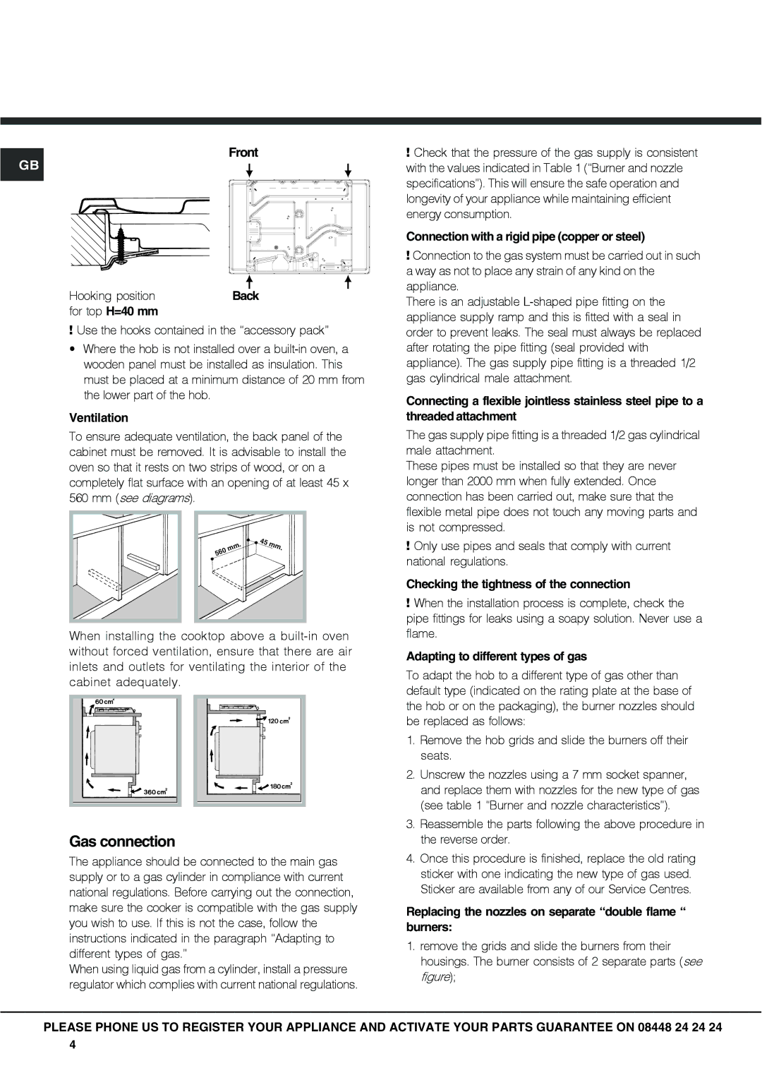 Hotpoint GC640IX specifications Gas connection 