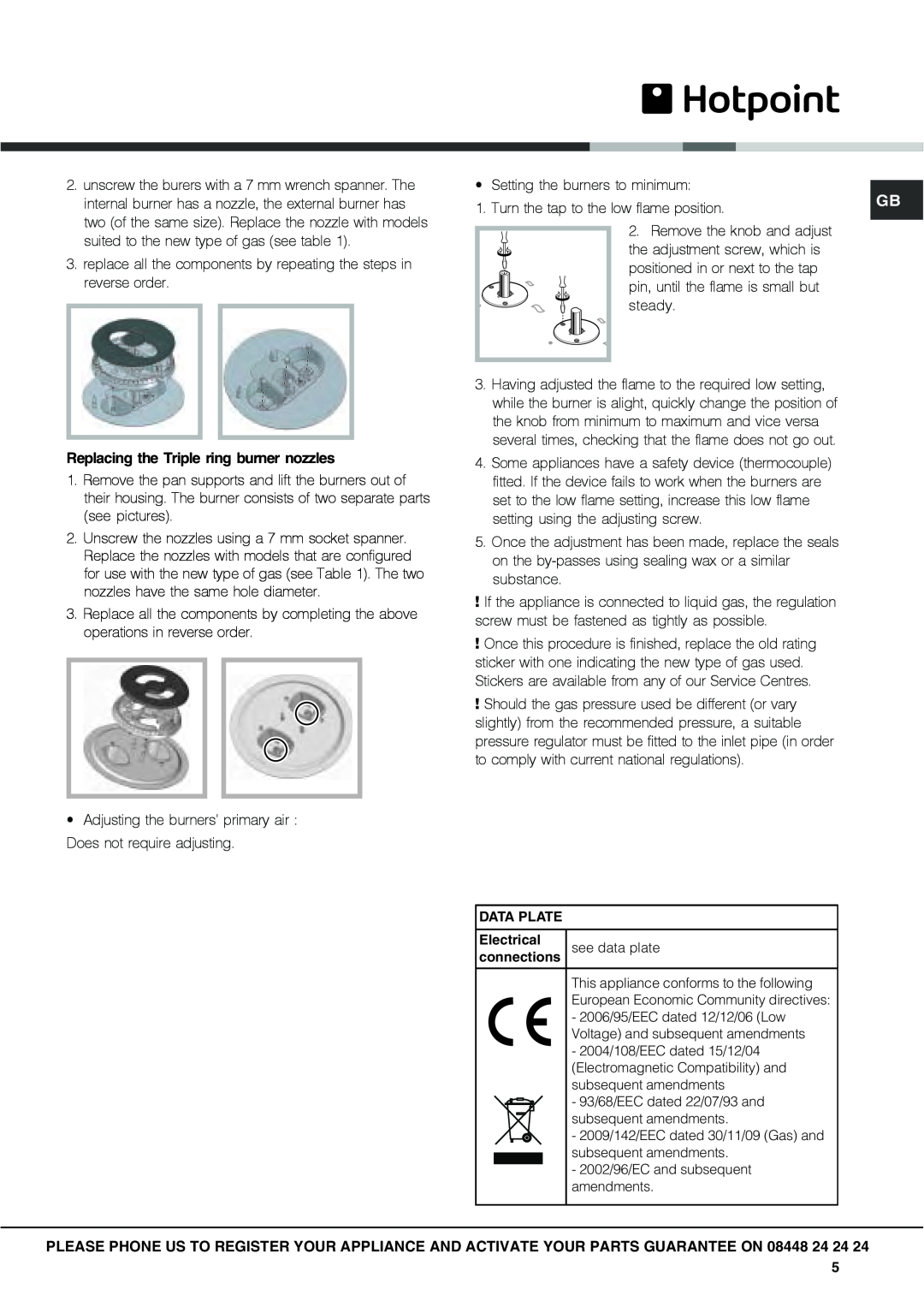 Hotpoint GC640IX specifications Replacing the Triple ring burner nozzles 
