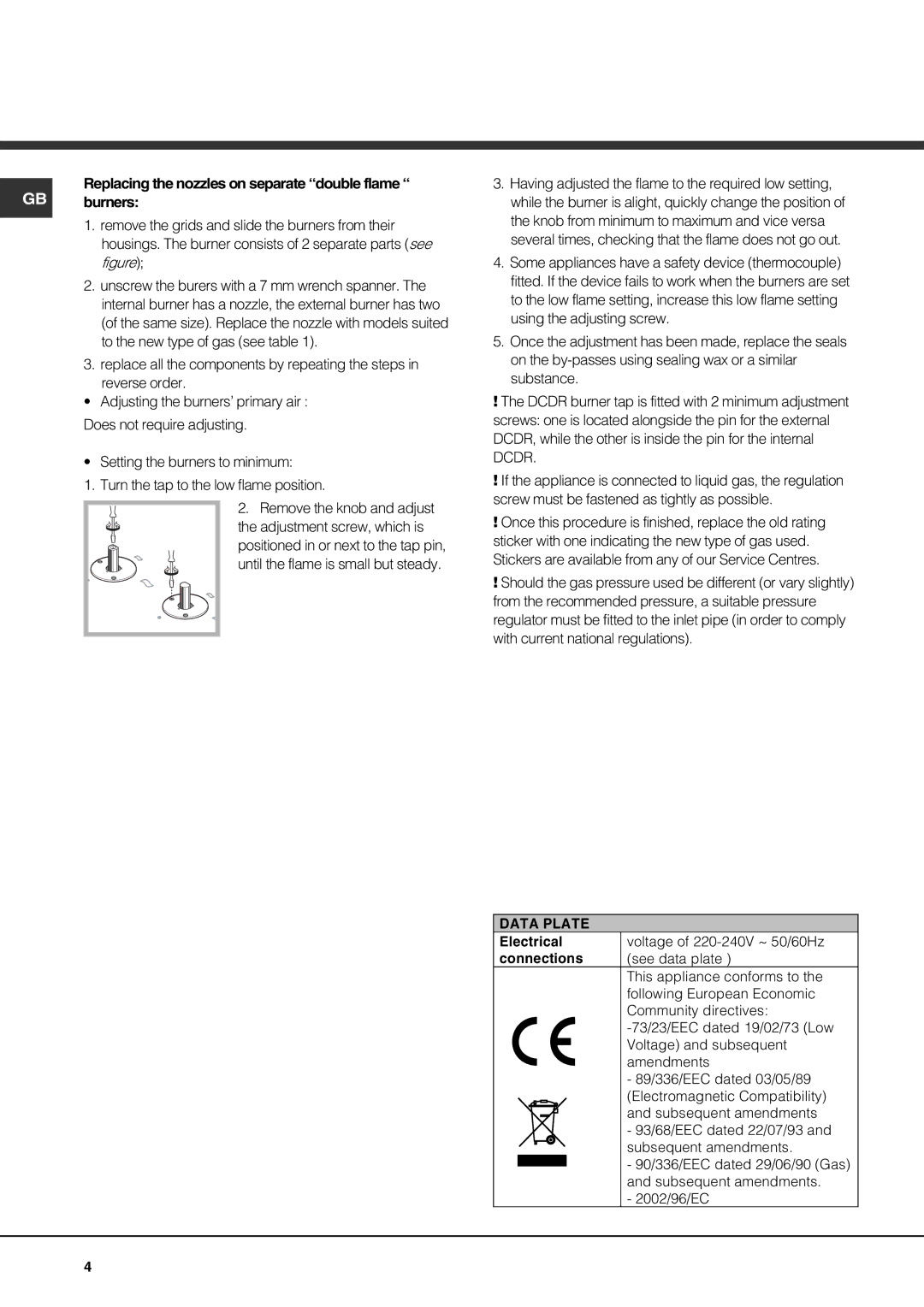 Hotpoint GE750DX operating instructions Data Plate 