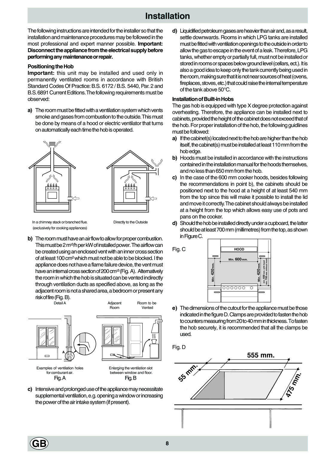 Hotpoint GF641, GF640 manual InstallationofBuilt-inHobs 