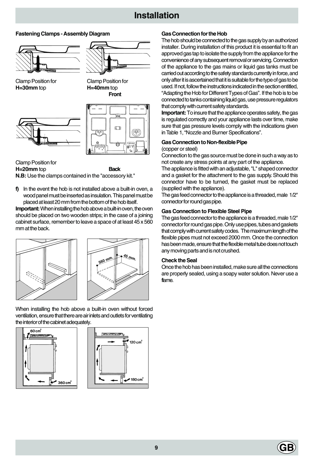 Hotpoint GF640, GF641 manual Installation, Fastening Clamps - Assembly Diagram 