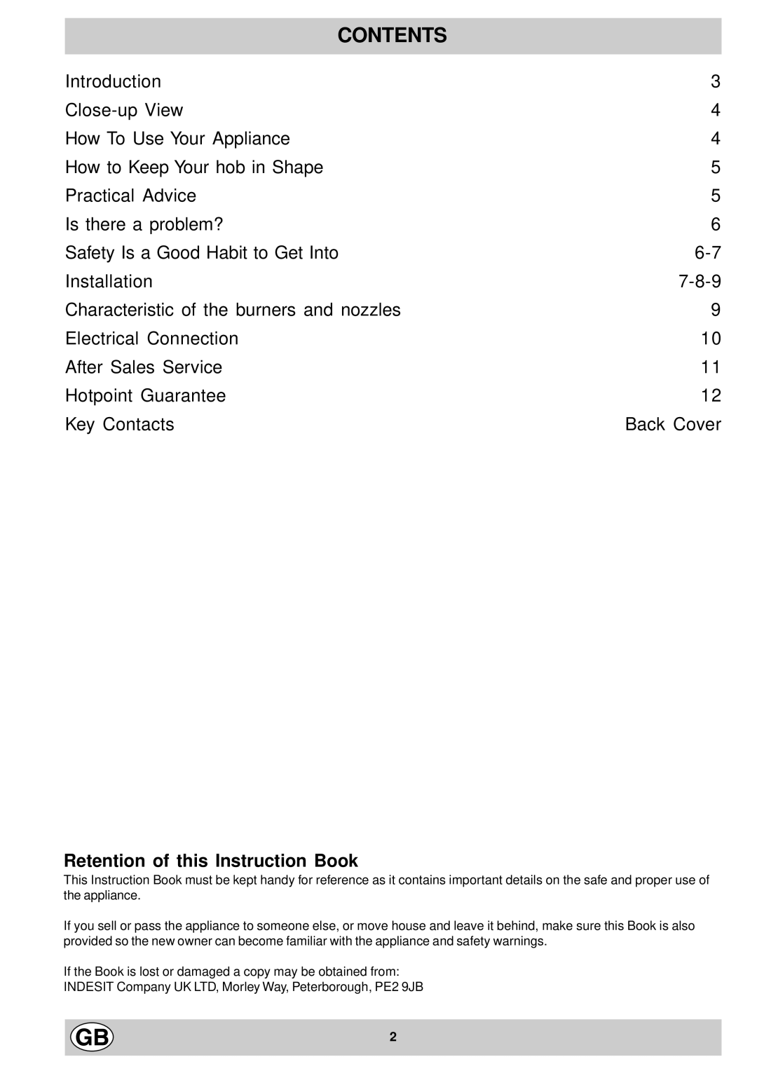 Hotpoint GF760RX, GE760RX manual Contents 