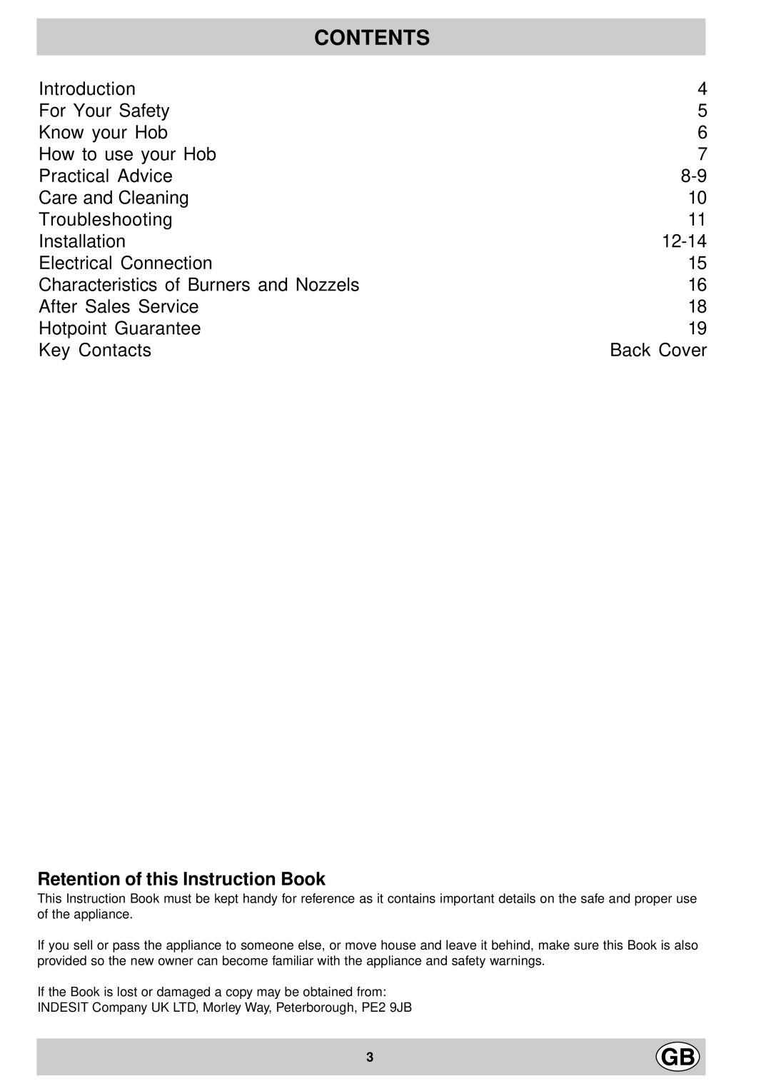 Hotpoint GF960, GF941 manual Contents 