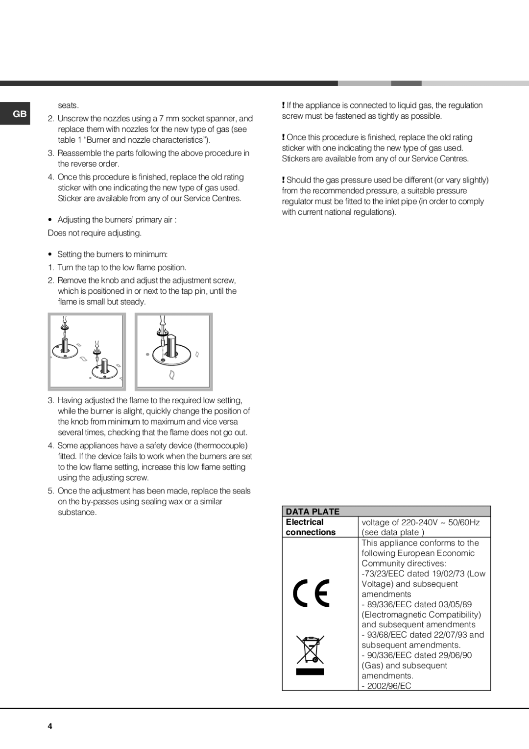 Hotpoint GQ74SI, GQ64SI, GQ74ST, GQ64ST specifications Data Plate 