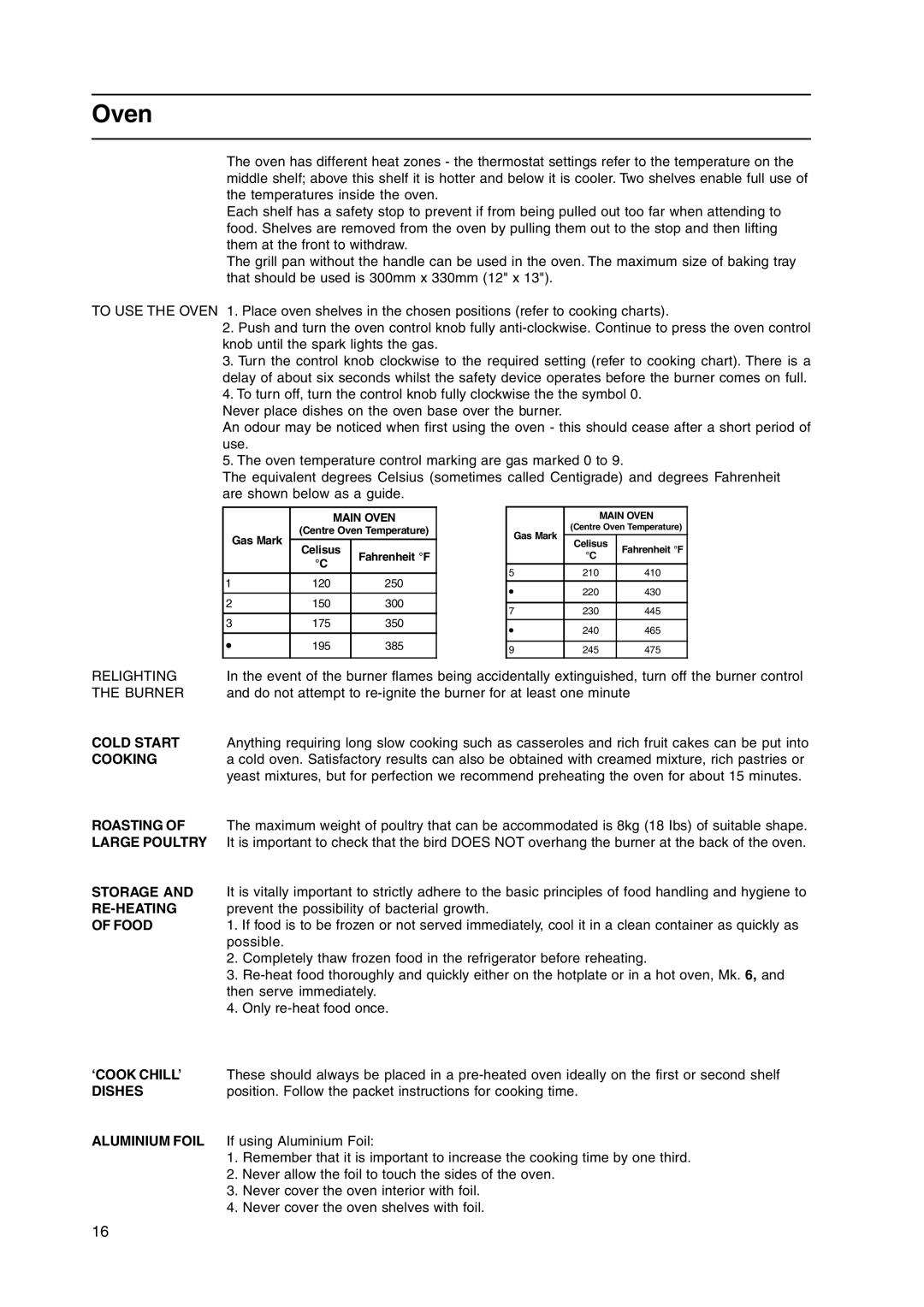 Hotpoint GW38P, GW38G, GW38K, GW38X manual Main Oven 