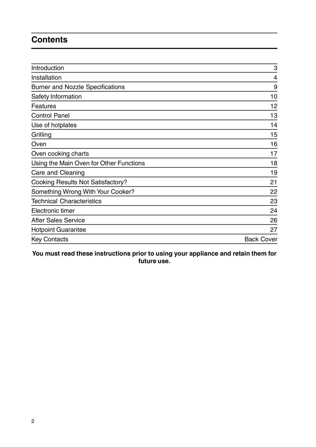 Hotpoint GW38K, GW38P, GW38G, GW38X manual Contents 