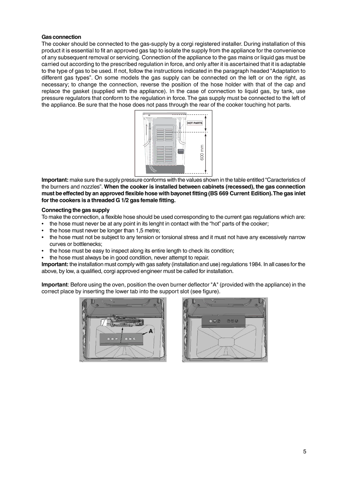 Hotpoint GW38G, GW38P, GW38K, GW38X manual Gas connection, Connecting the gas supply 