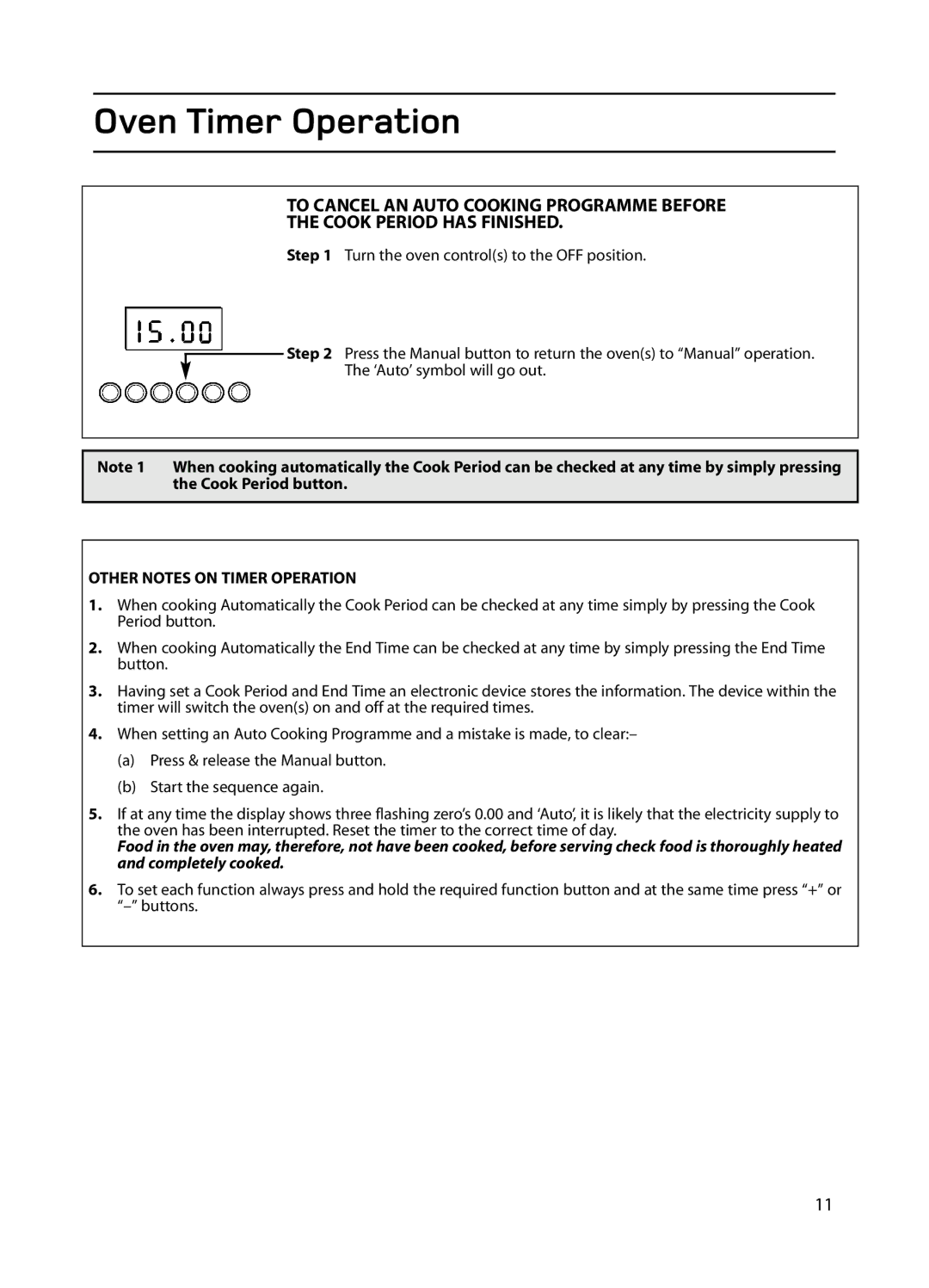 Hotpoint GW74 manual Other Notes on Timer Operation 