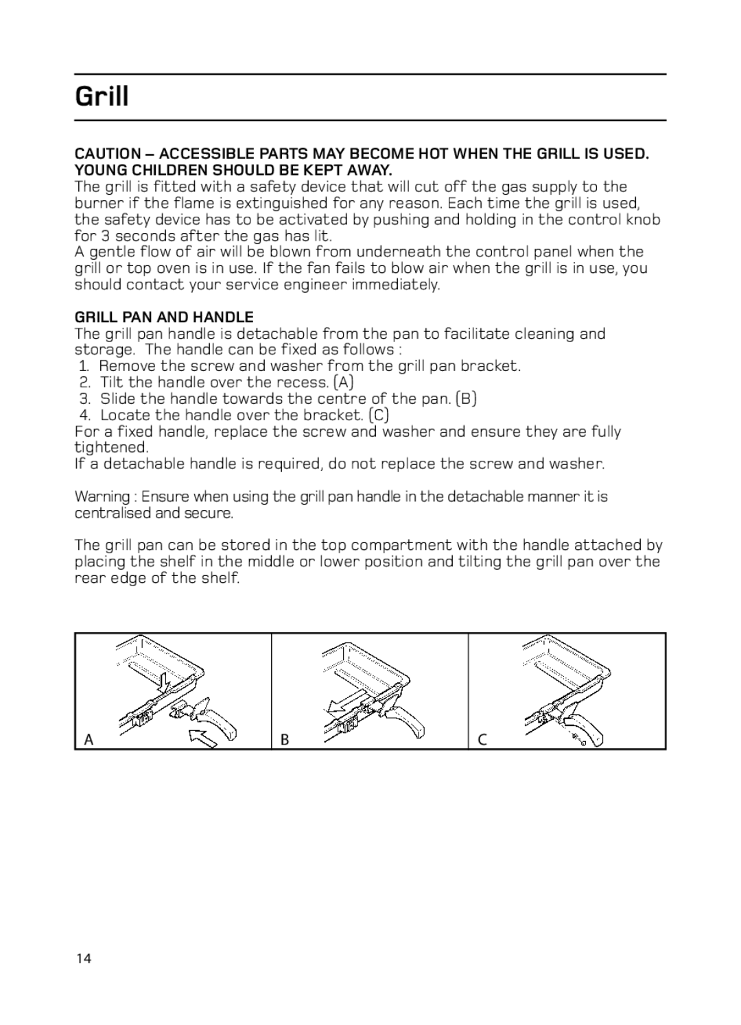 Hotpoint GW74 manual Grill PAN and Handle 