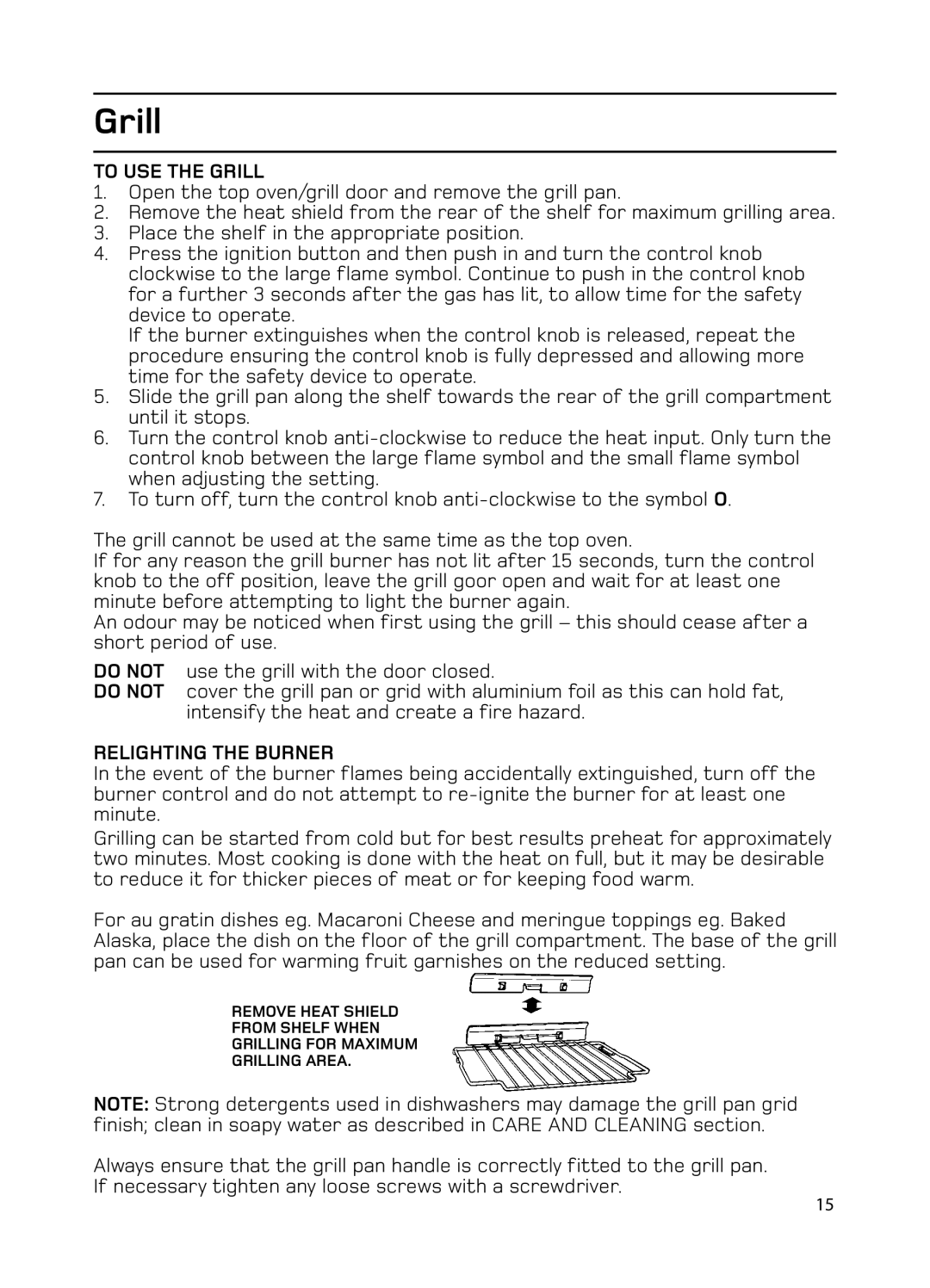 Hotpoint GW74 manual To USE the Grill, Relighting the Burner 