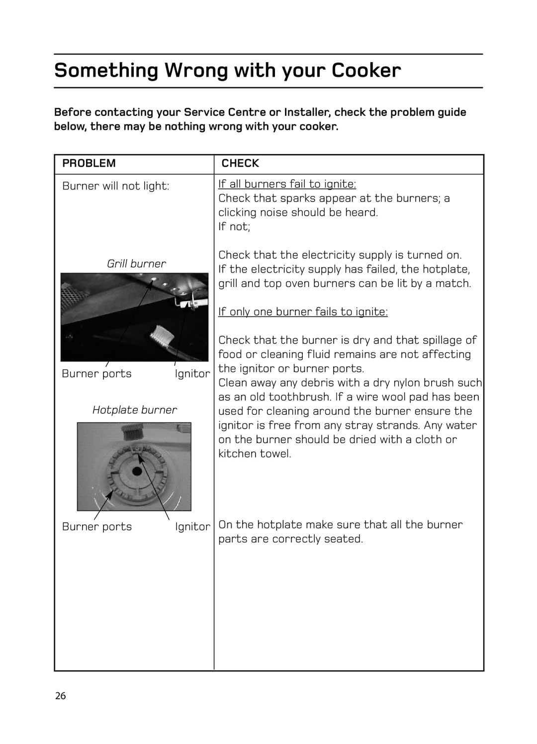 Hotpoint GW74 manual Something Wrong with your Cooker, Problem Check 