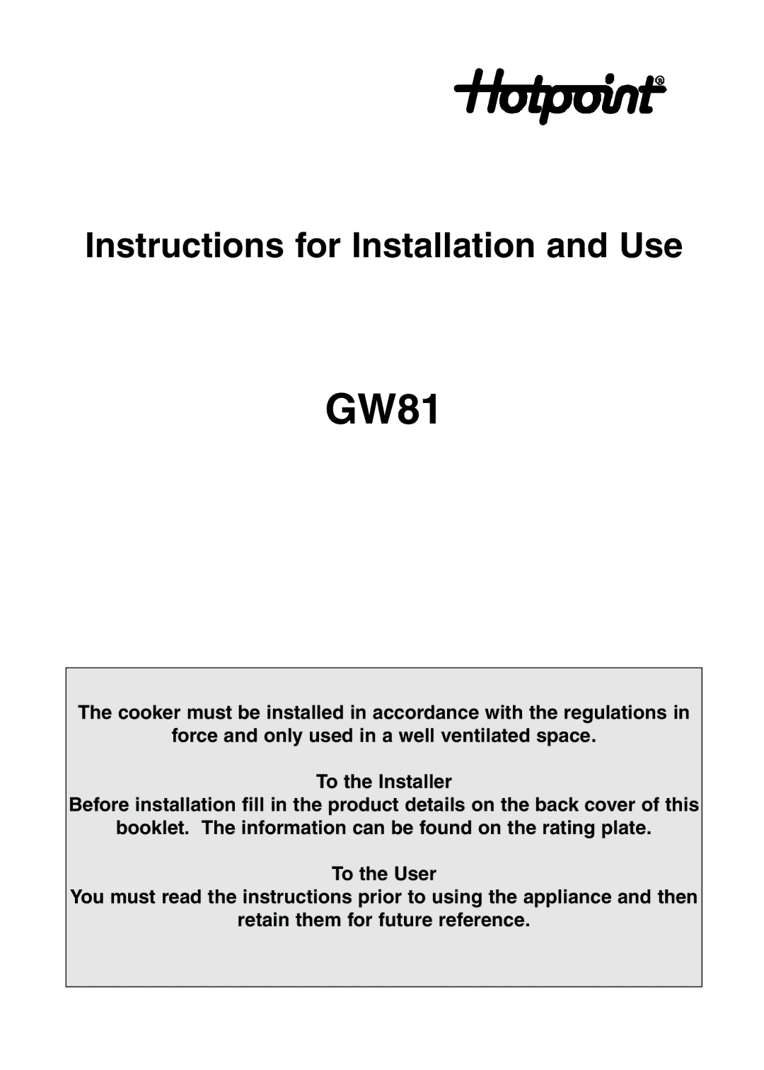 Hotpoint GW81 manual 